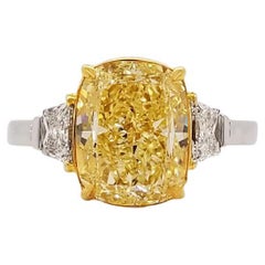 Scarselli 4 Carat Fancy Yellow Cushion Cut Diamond Engagement Ring