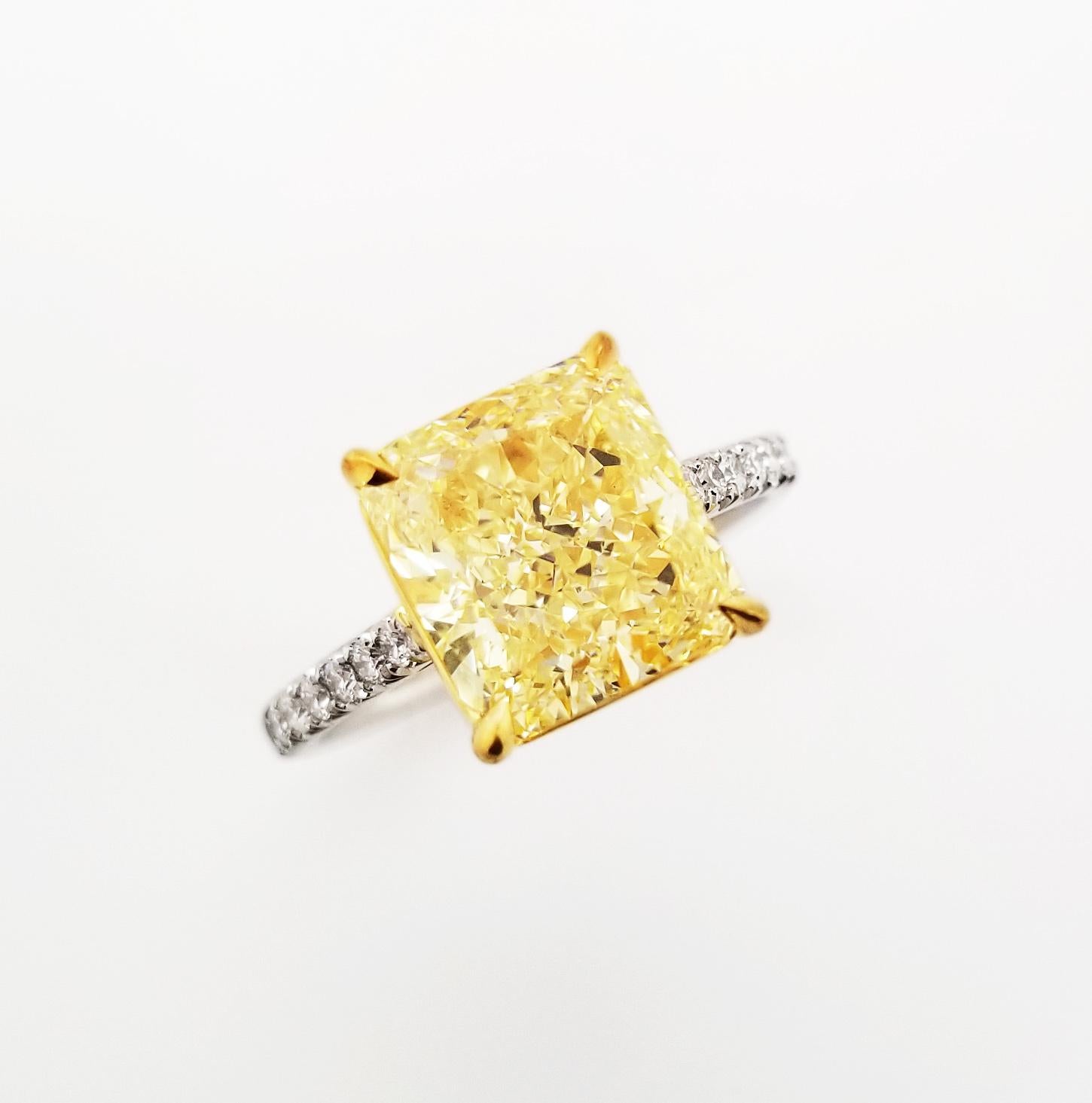 Scarselli 4 Carat Fancy Light Yellow Solitaire Platinum Ring 3