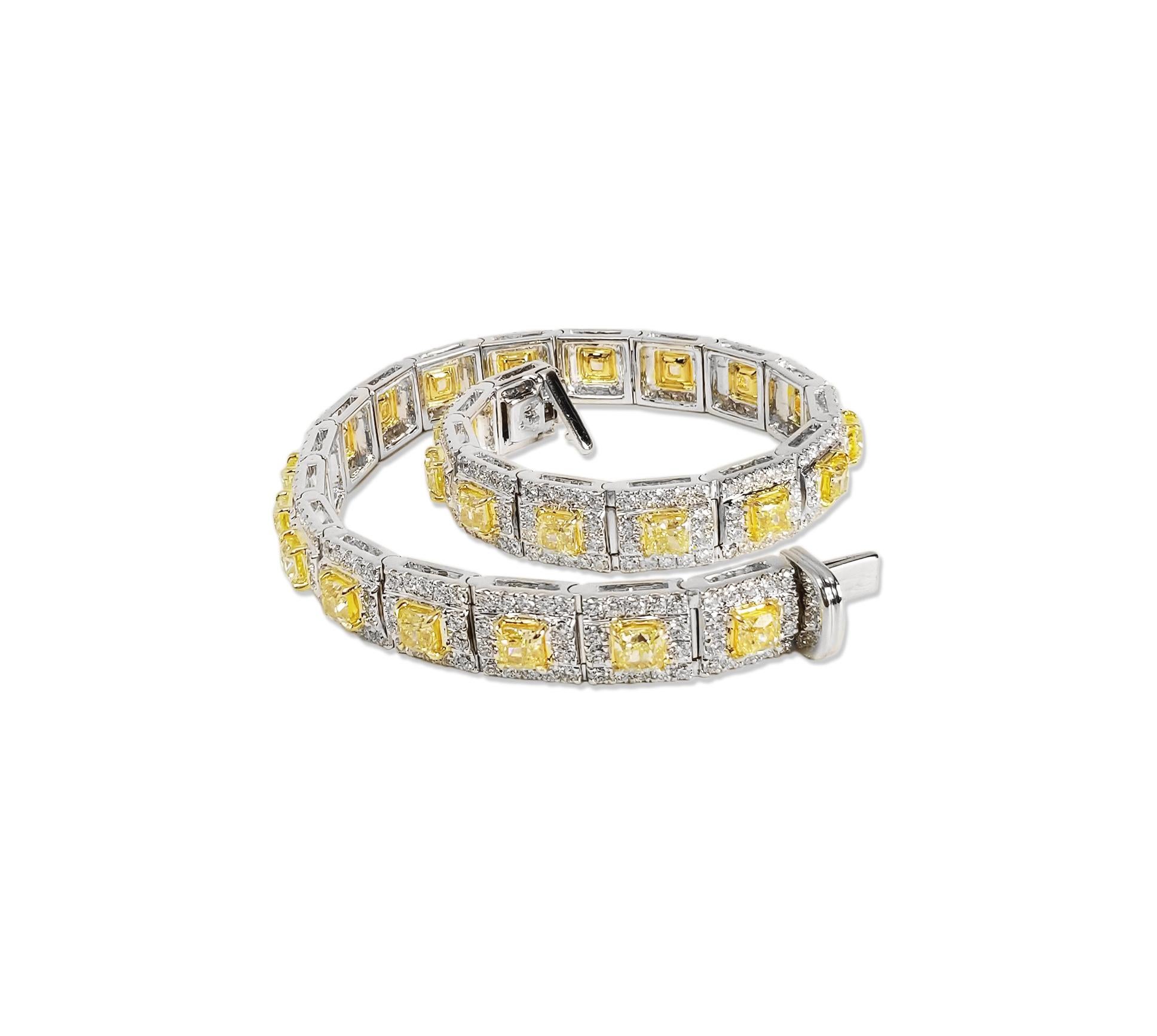 Contemporary Scarselli 4.31 Carats Fancy Intense Yellow Diamond Line Bracelet in Platinum