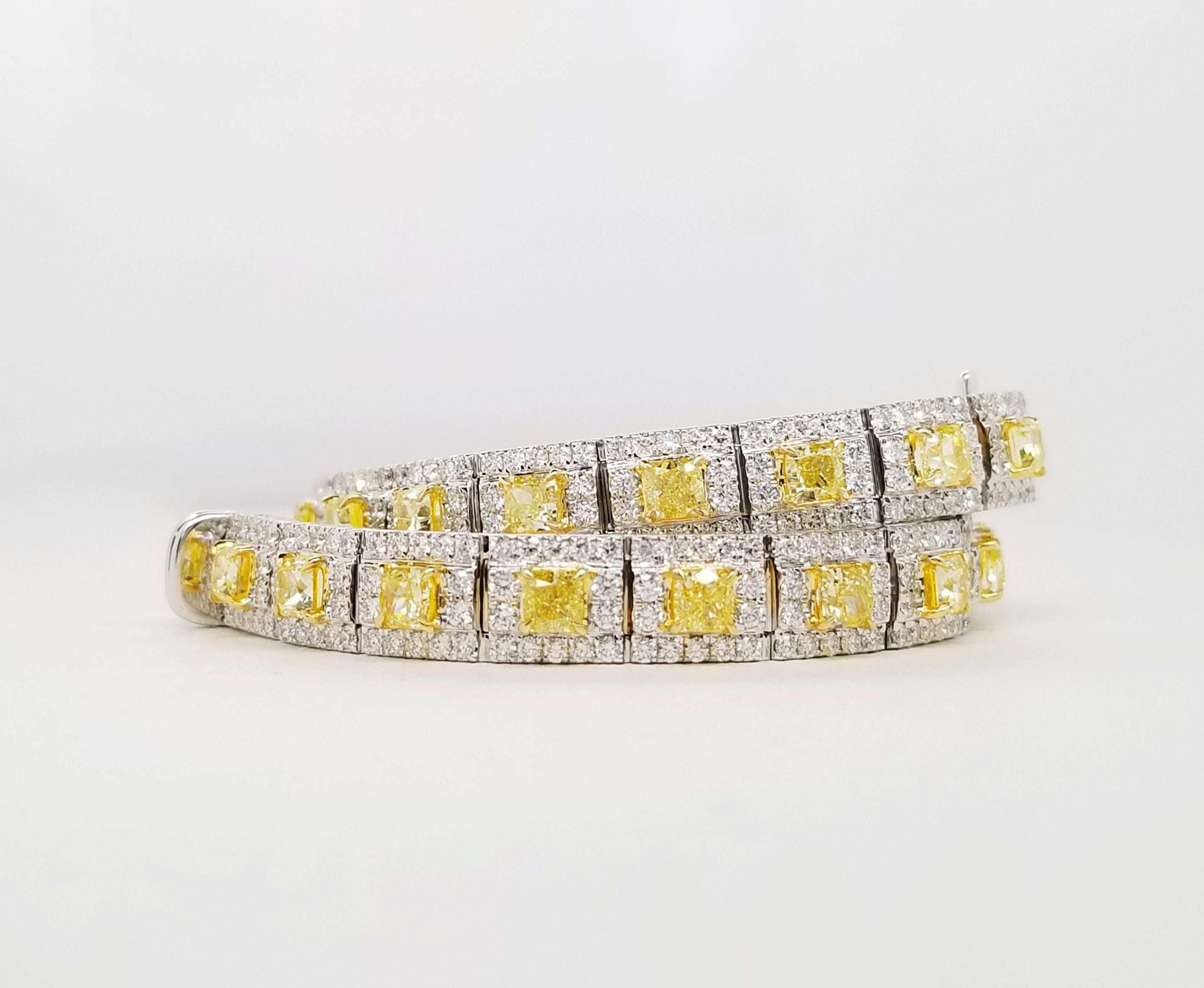 Scarselli 4.31 Carats Fancy Intense Yellow Diamond Line Bracelet in Platinum In New Condition In New York, NY