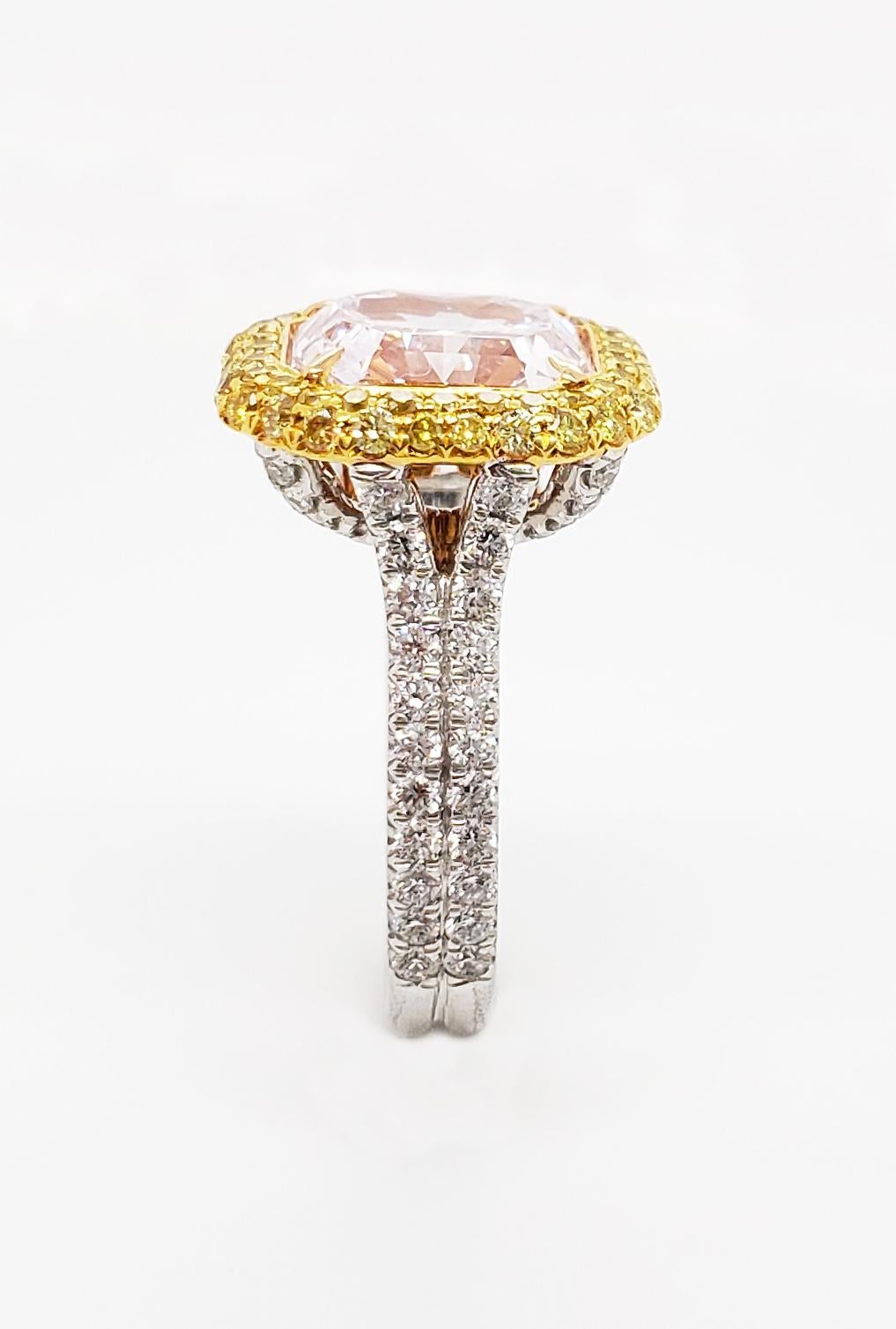 Radiant Cut Scarselli Platinum Ring 4 Carat Radiant Fancy Light Pinkish Purple Diamond  For Sale