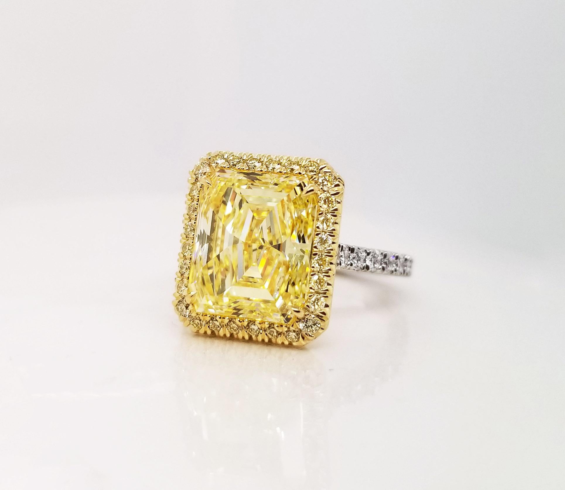 Emerald Cut Scarselli 5 Carat Emerald Fancy Intense Yellow Diamond Engagement Ring GIA