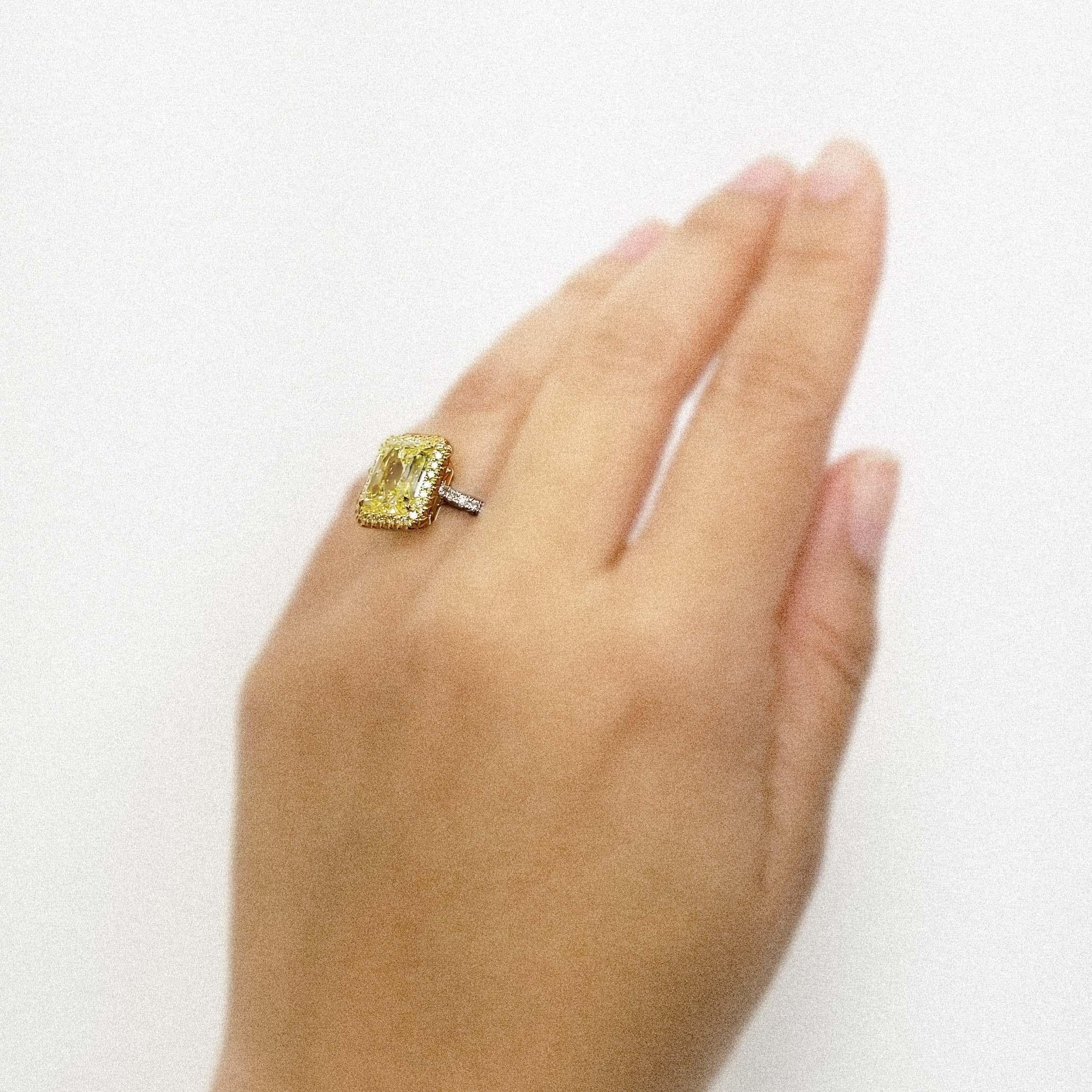 Women's Scarselli 5 Carat Emerald Fancy Intense Yellow Diamond Engagement Ring GIA