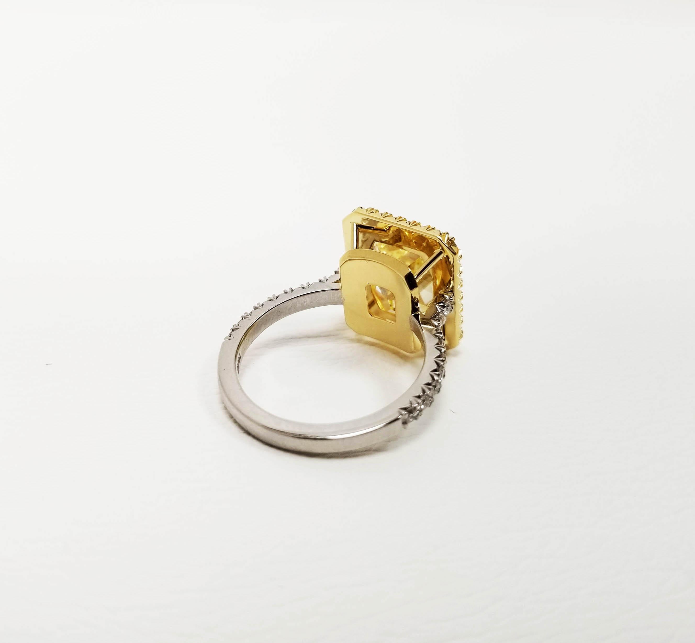 Scarselli 5 Carat Emerald Fancy Intense Yellow Diamond Engagement Ring GIA 2