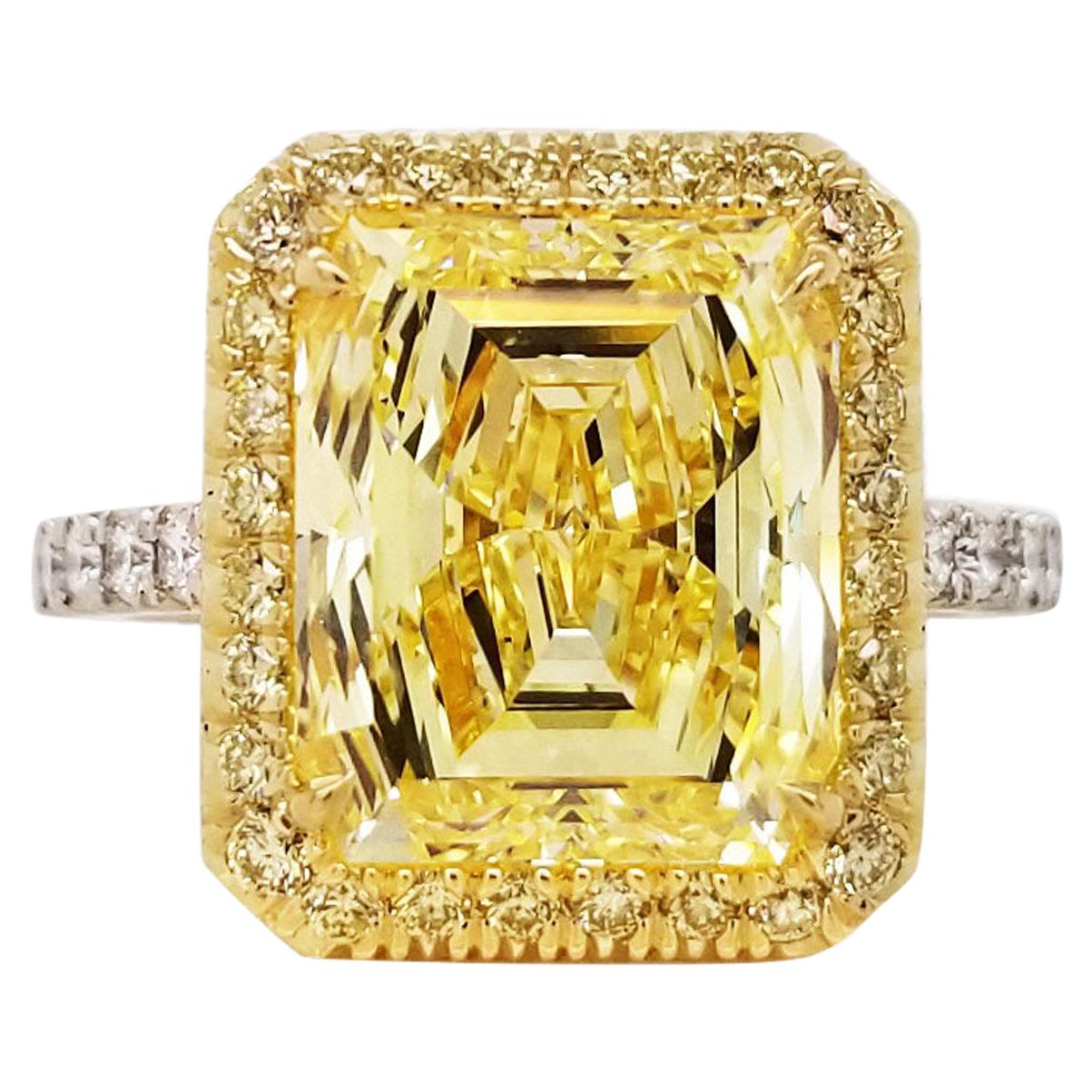 Scarselli 5 Carat Emerald Fancy Intense Yellow Diamond Engagement Ring GIA