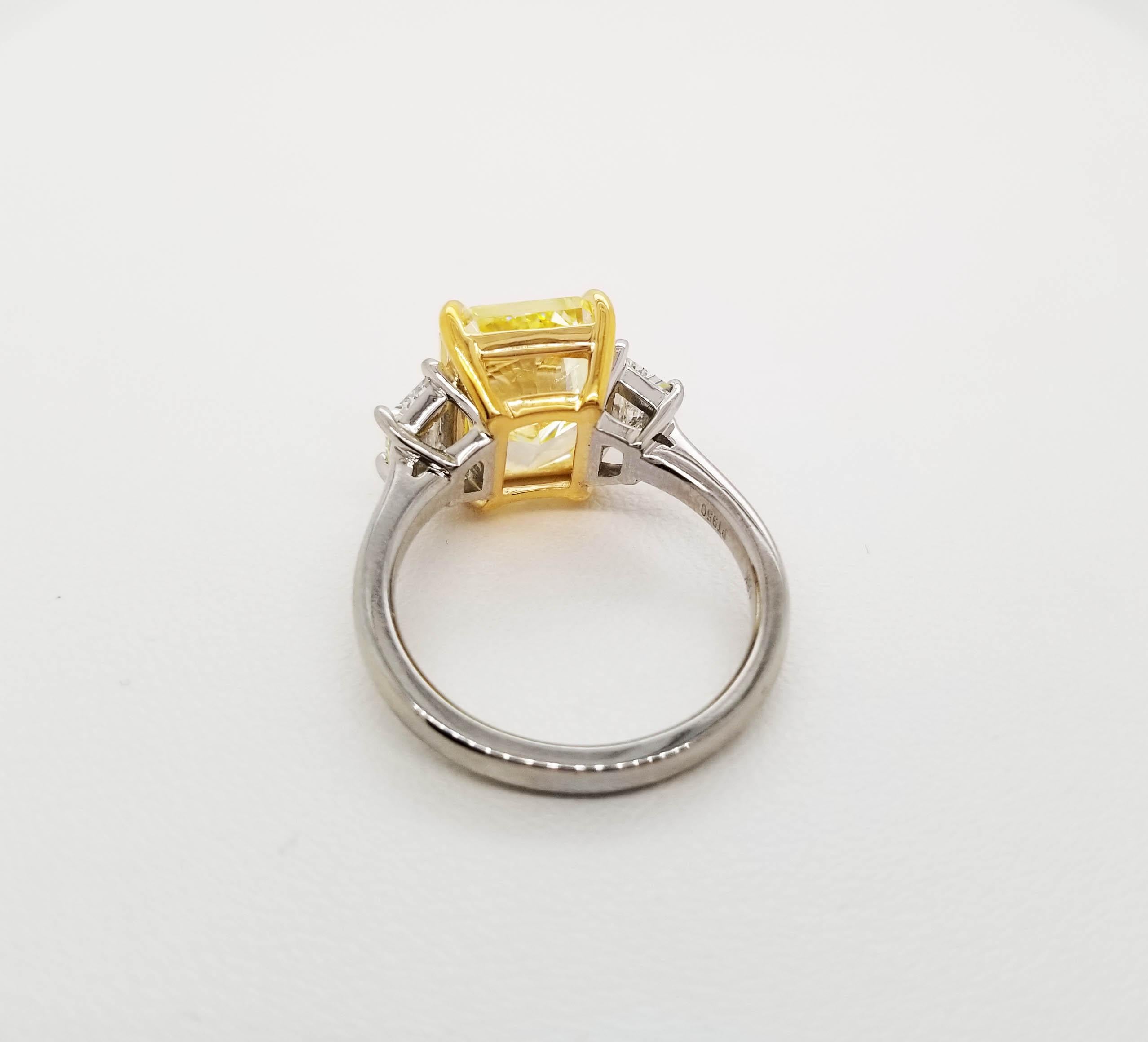 Radiant Cut Scarselli 5 Carat Fancy Intense Yellow Diamond Engagement Ring in Platinum