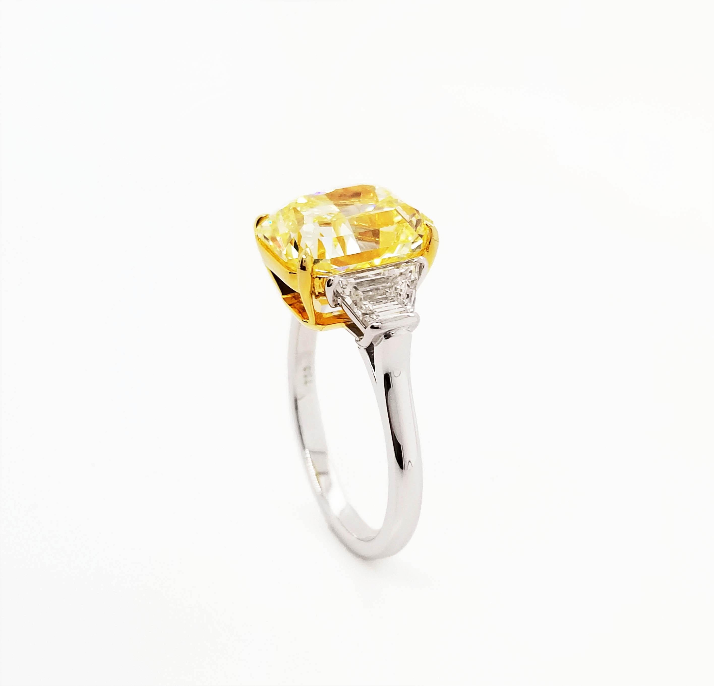 Scarselli 5 Carat Fancy Intense Yellow Diamond Ring in Platinum In New Condition In New York, NY