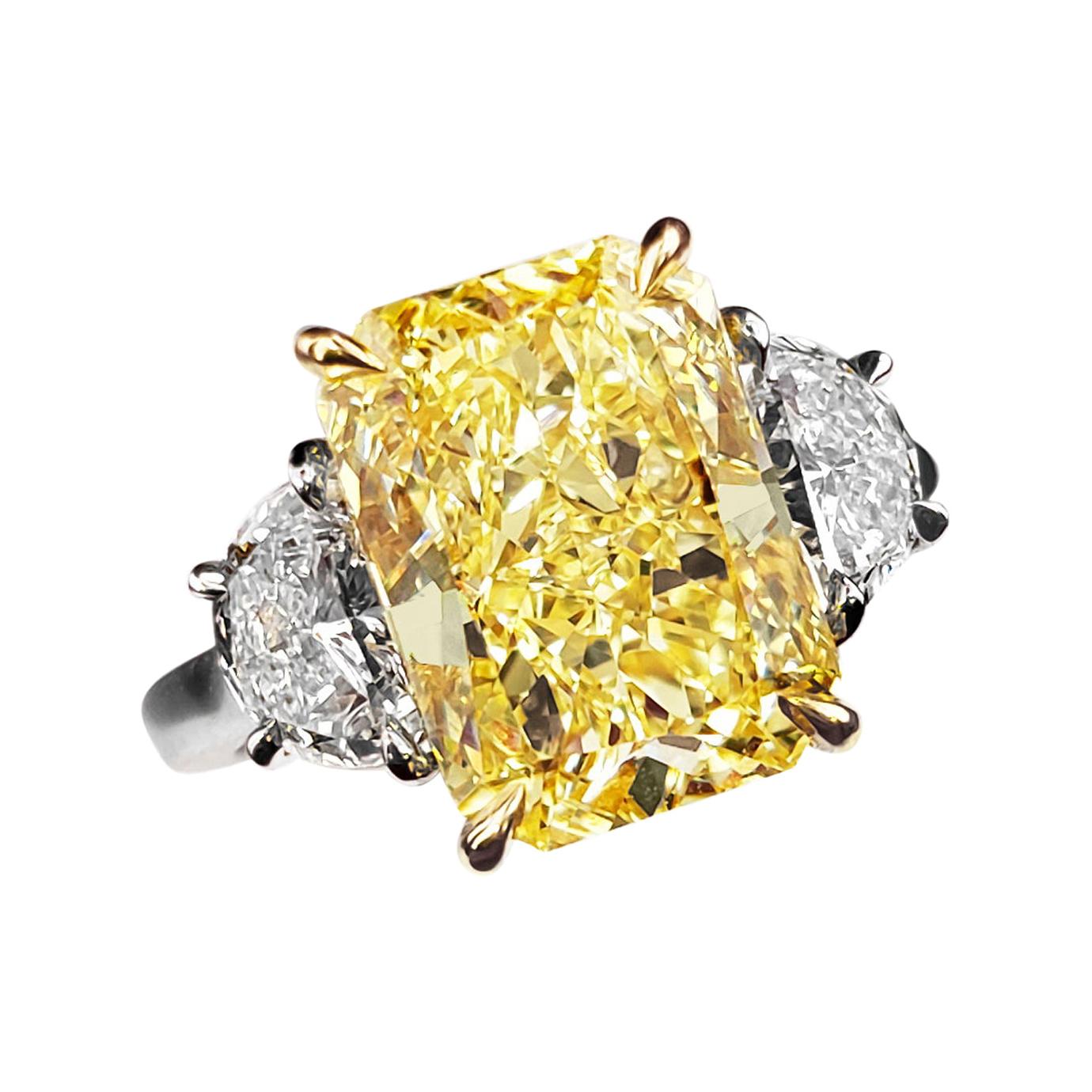 Scarselli 5 Carat Fancy Intense Yellow Diamond Ring in Platinum GIA Certified