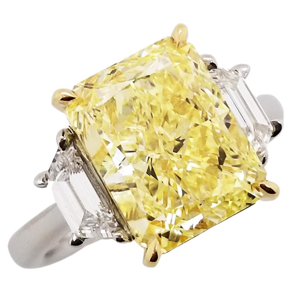 Scarselli 5 Carat Fancy Yellow Diamond Ring in Platinum & 18k