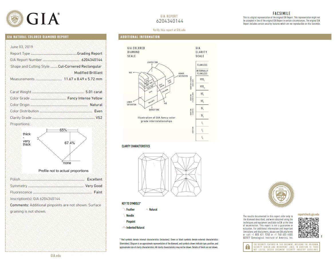 Scarselli 5 Karat Fancy Intense Yellow Diamond Ring in Platin GIA zertifiziert 2