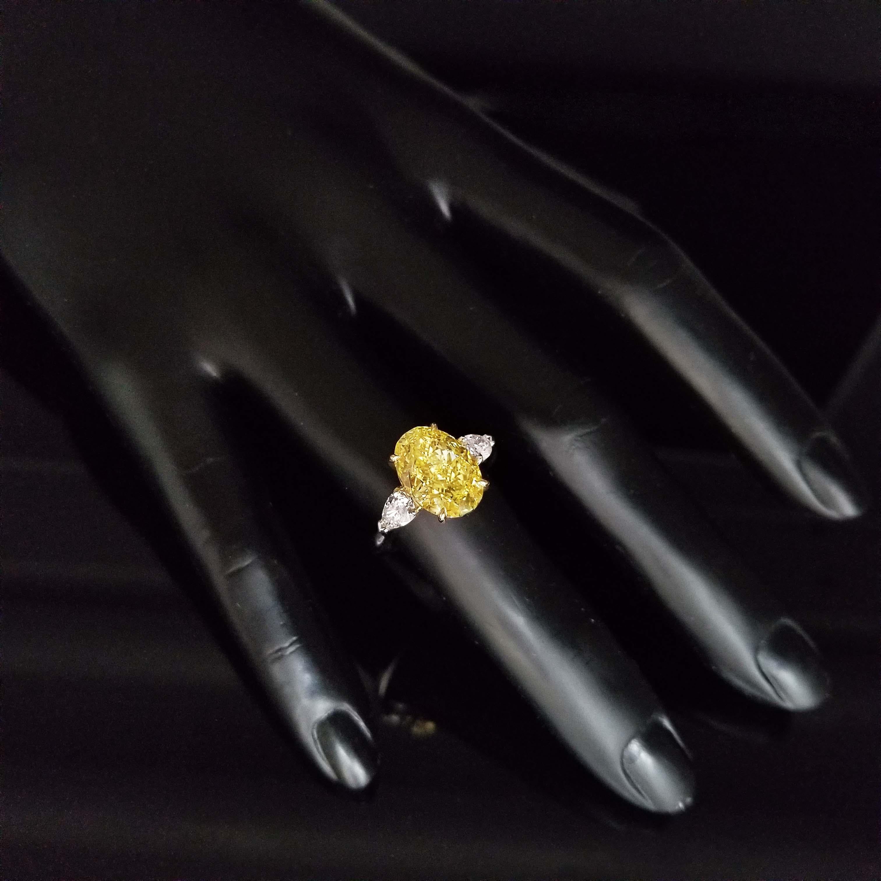 Oval Cut Scarselli 5 Plus Fancy Vivid Yellow Diamond Engagement Platinum Ring