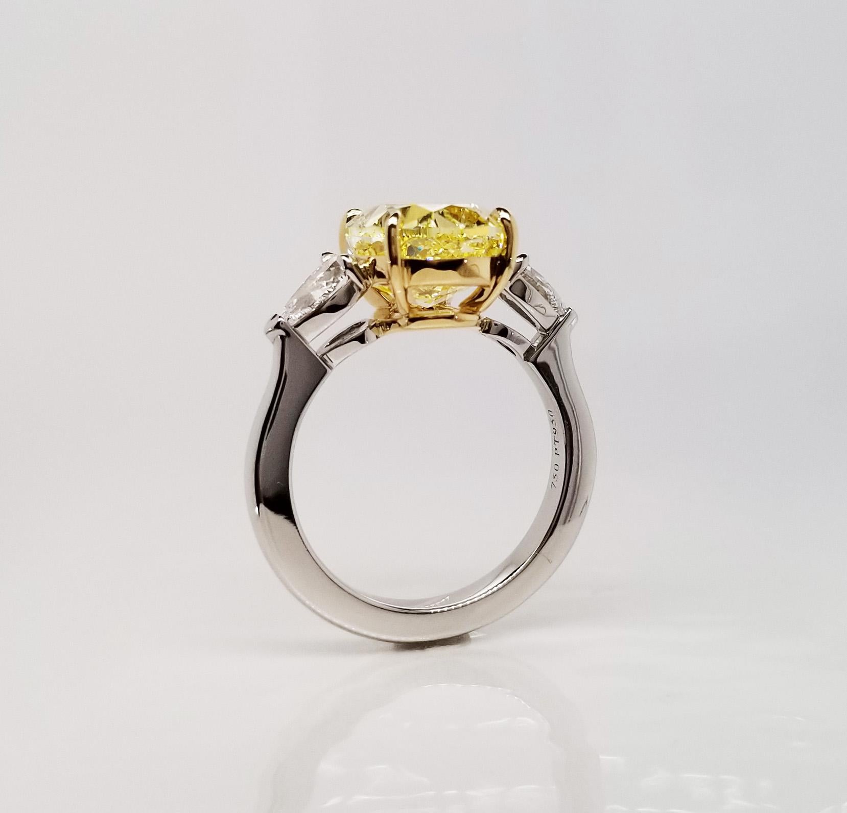 Women's Scarselli 5 Plus Fancy Vivid Yellow Diamond Engagement Platinum Ring