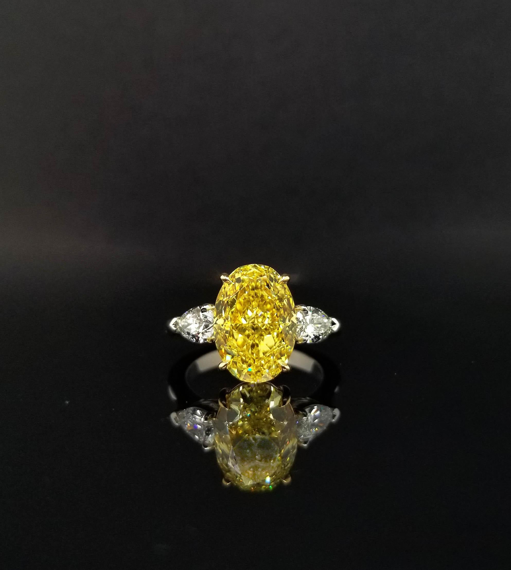 Scarselli 5 Plus Fancy Vivid Yellow Diamond Engagement Platinum Ring 1