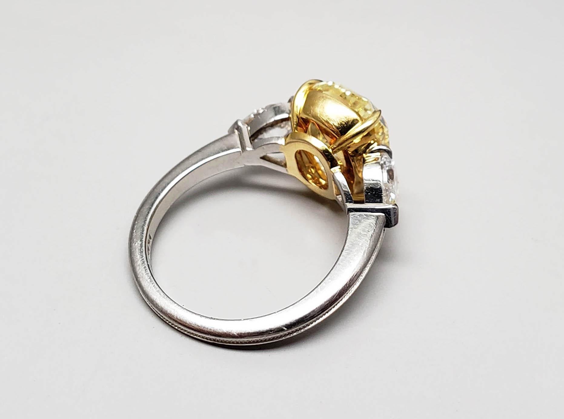 Scarselli 5.68 Carat Fancy Intense Yellow Cushion Cut Diamond Ring in Platinum 4