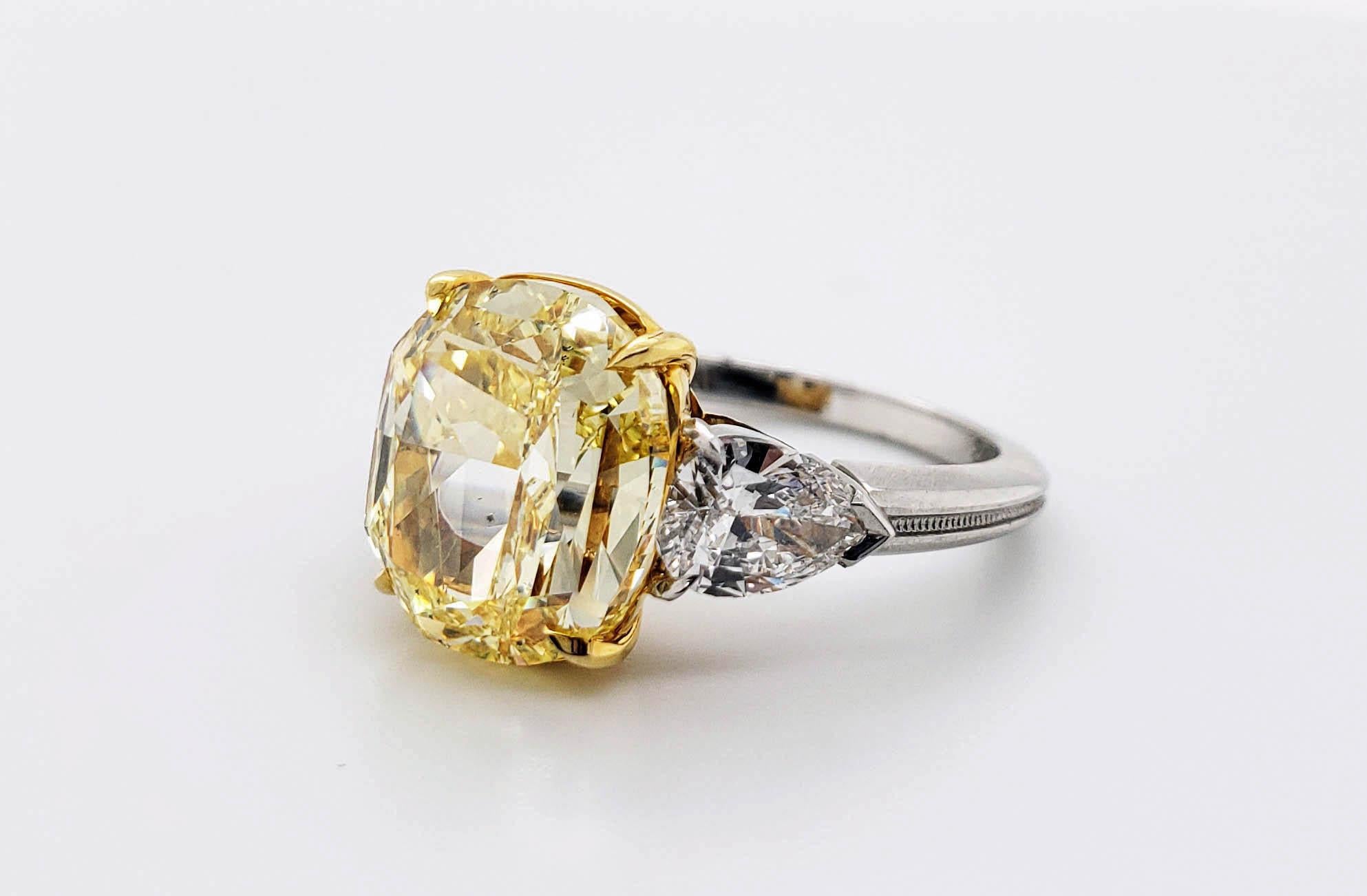 Scarselli 5.68 Carat Fancy Intense Yellow Cushion Cut Diamond Ring in Platinum 6