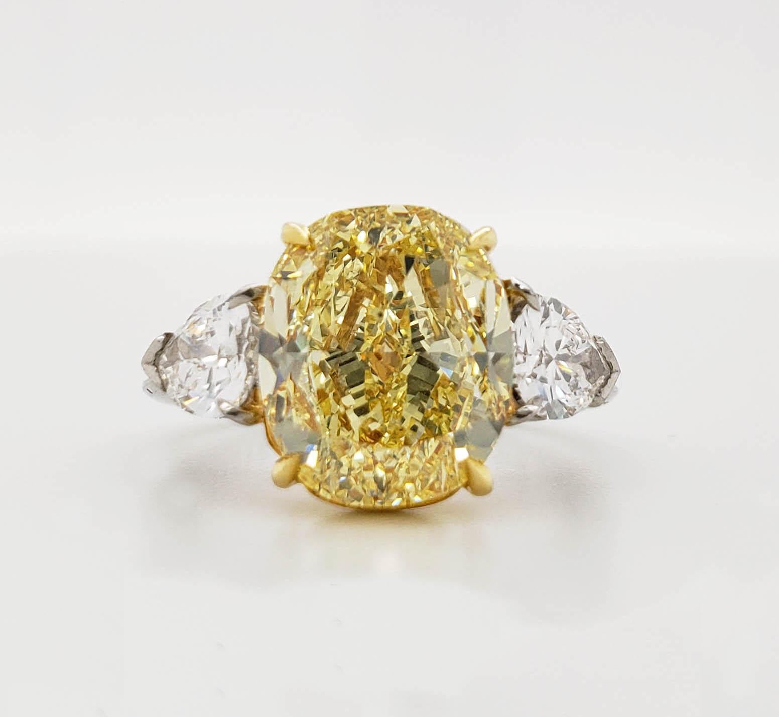 Scarselli 5.68 Carat Fancy Intense Yellow Cushion Cut Diamond Ring in Platinum 3