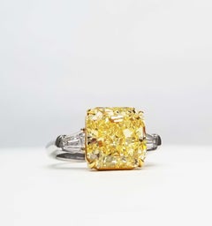 Scarselli 6 Carat Fancy Intense Yellow Radiant Diamond Ring in Platinum VS1 GIA
