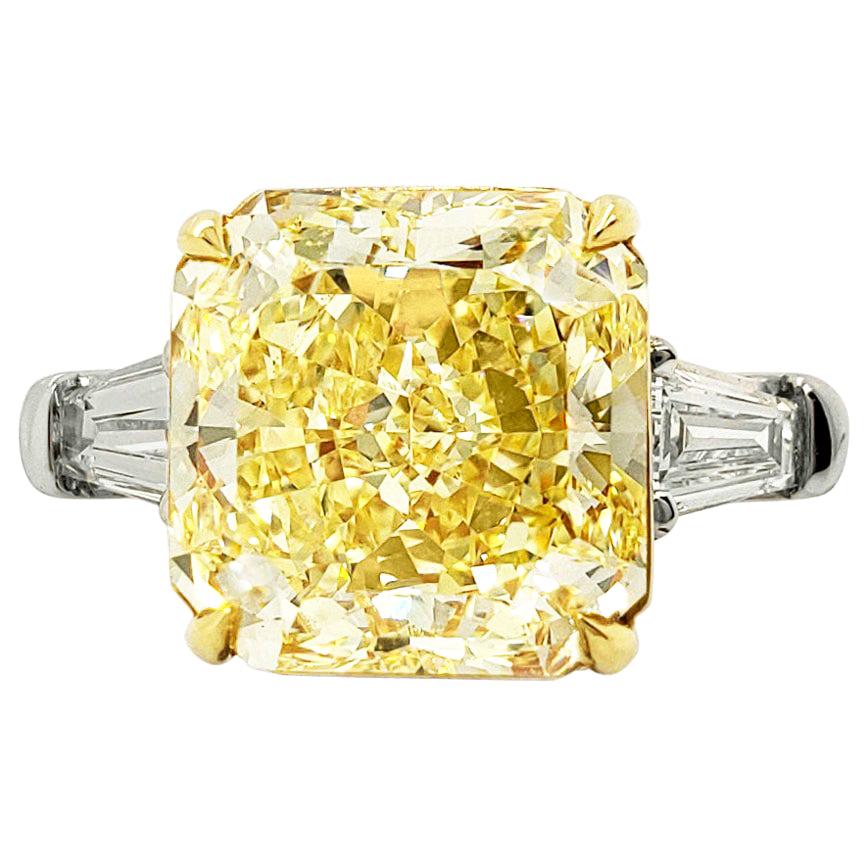 Scarselli 6 Carat Fancy Intense Yellow Radiant Diamond Ring in Platinum VS1 GIA