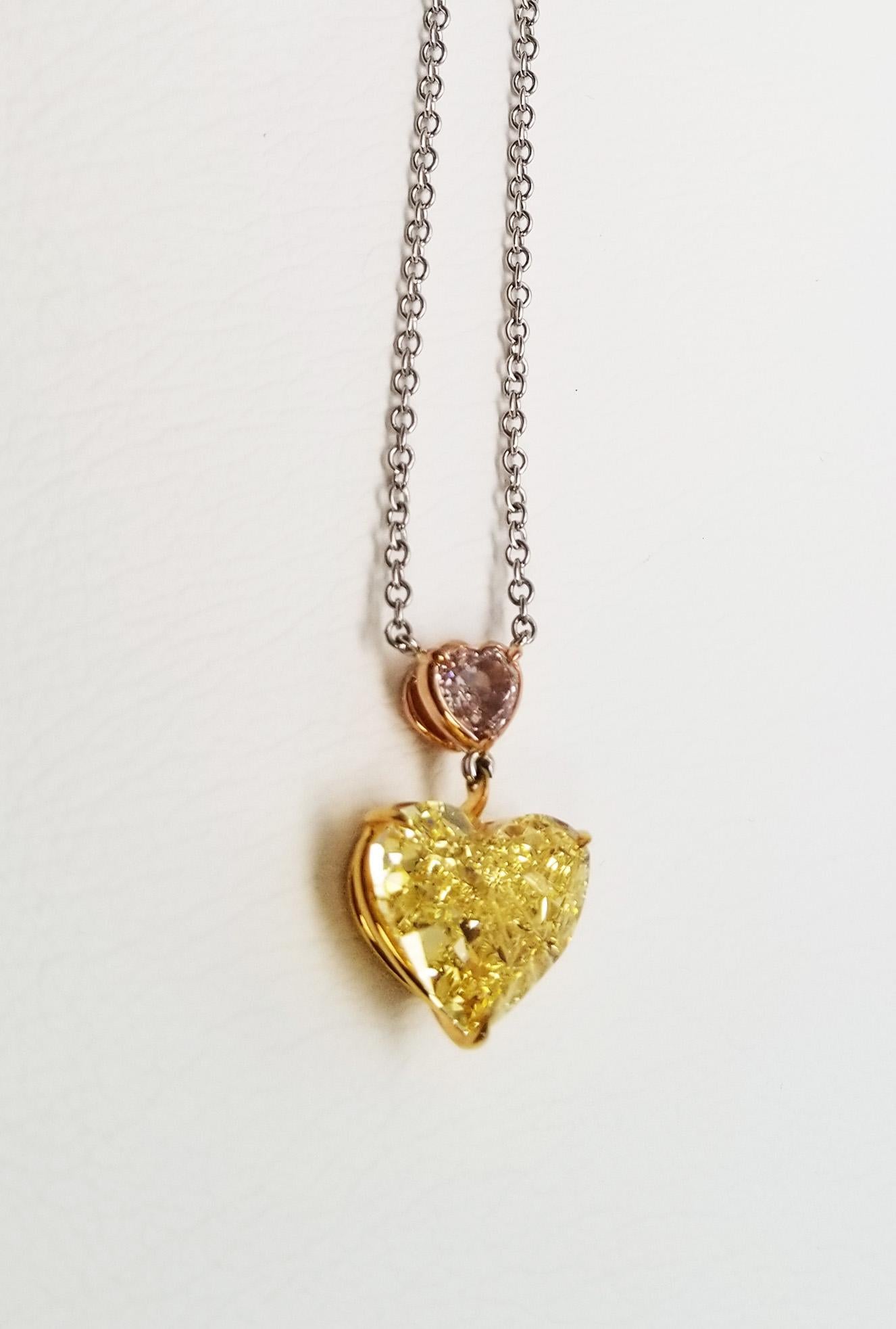 Heart Cut SCARSELLI 6 Carat Fancy Vivid Yellow Diamond Necklace GIA Certified For Sale