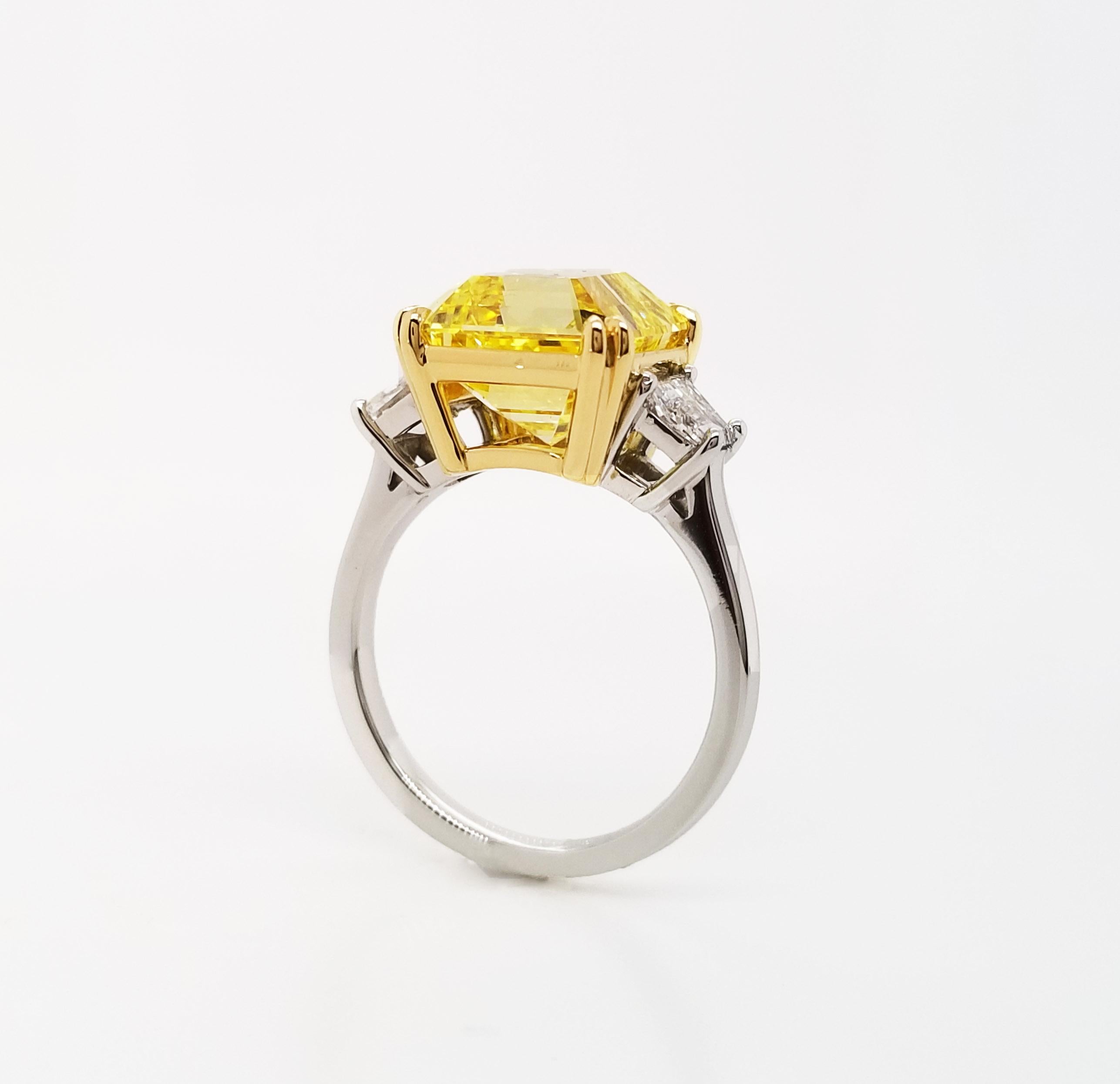 Scarselli 6 Carat Fancy Vivid Yellow Emerald Cut Diamond Ring in Platinum 1
