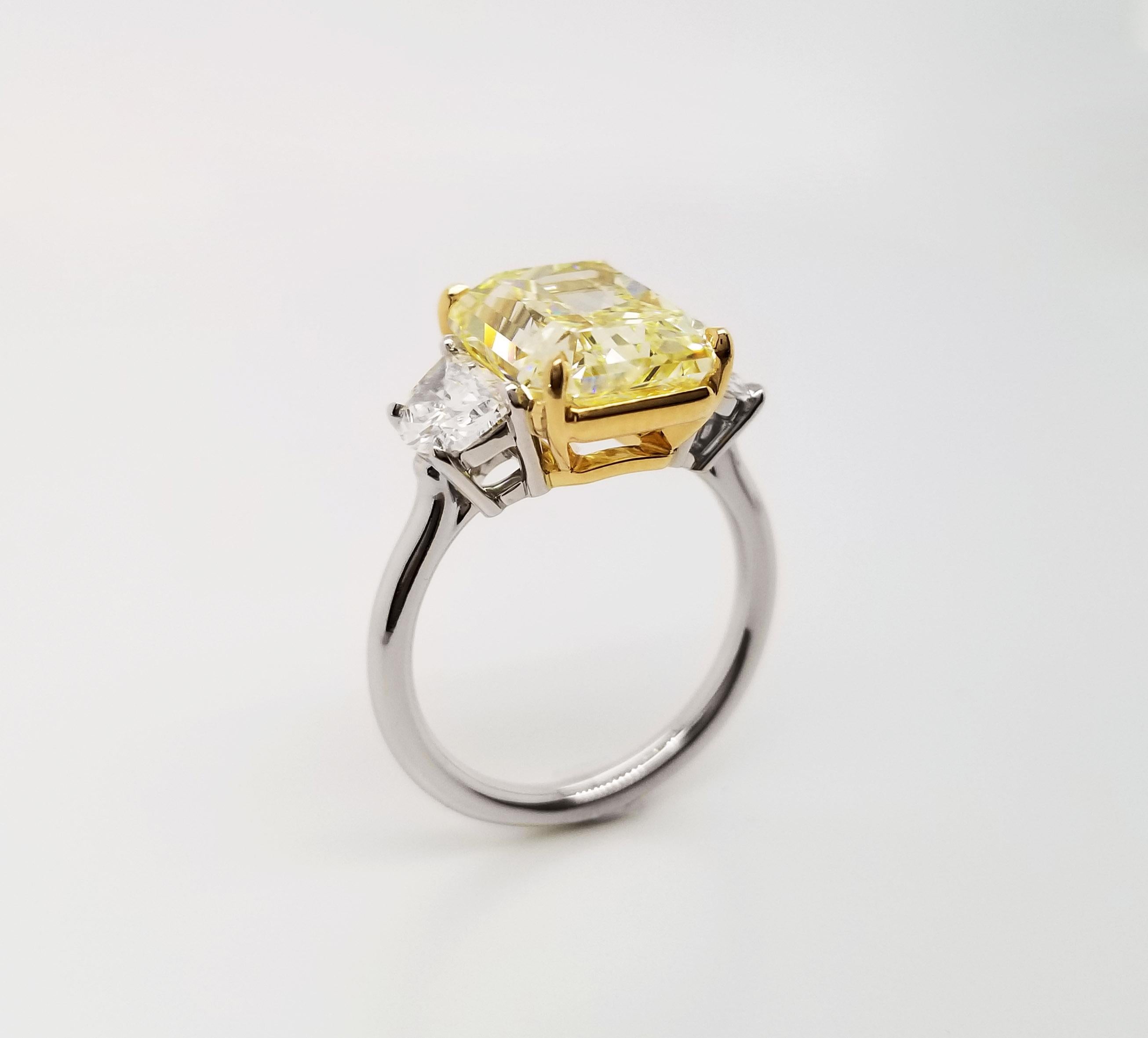 Radiant Cut Scarselli 6 Carat Fancy Yellow Diamond Engagement Ring GIA