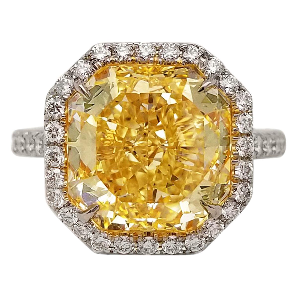 Scarselli 6 Carat Fancy Yellow Diamond Ring in Platinum For Sale