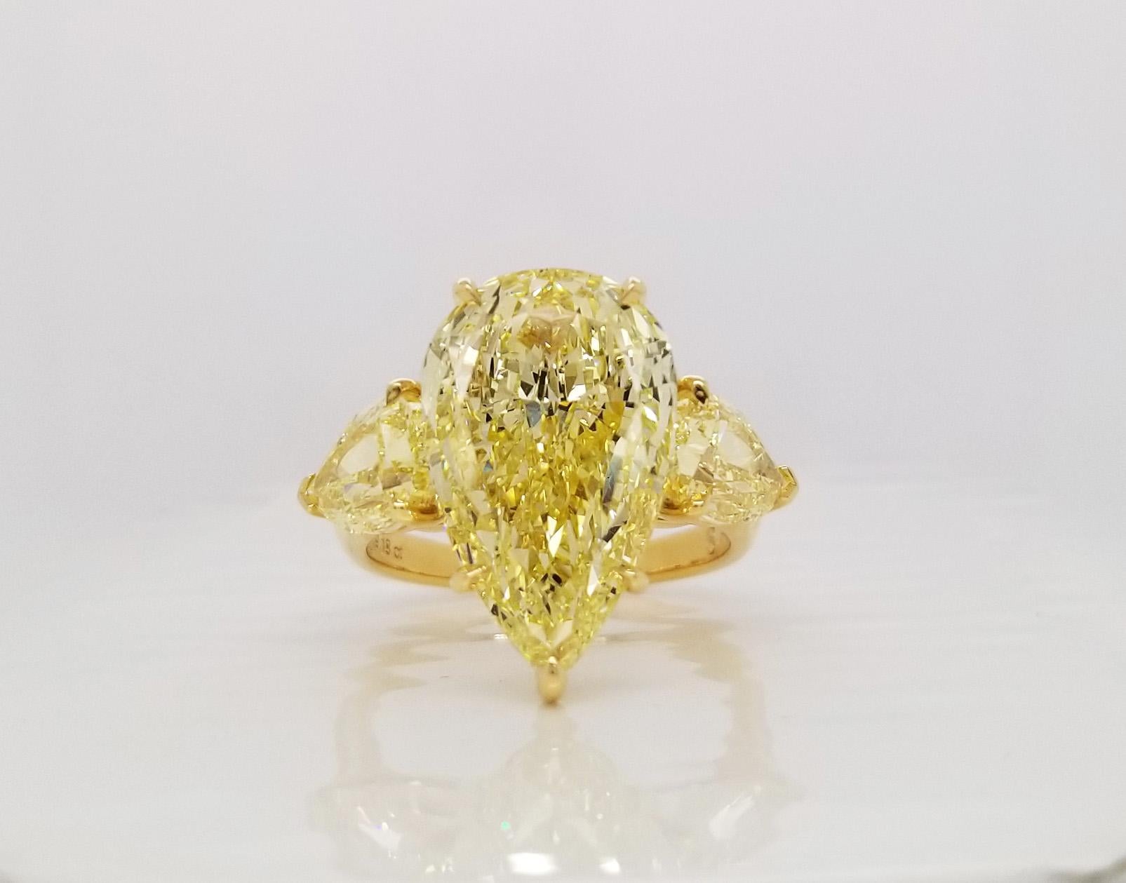 Pear Cut Scarselli 6 Plus Carat Fancy Yellow Pear Shaped Diamond Ring in 18k Gold