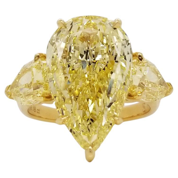 Scarselli 6 Plus Carat Fancy Yellow Pear Shaped Diamond Ring in 18k Gold