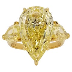 Scarselli, bague en or 18 carats avec diamant jaune fantaisie en forme de poire de 6 plus carats