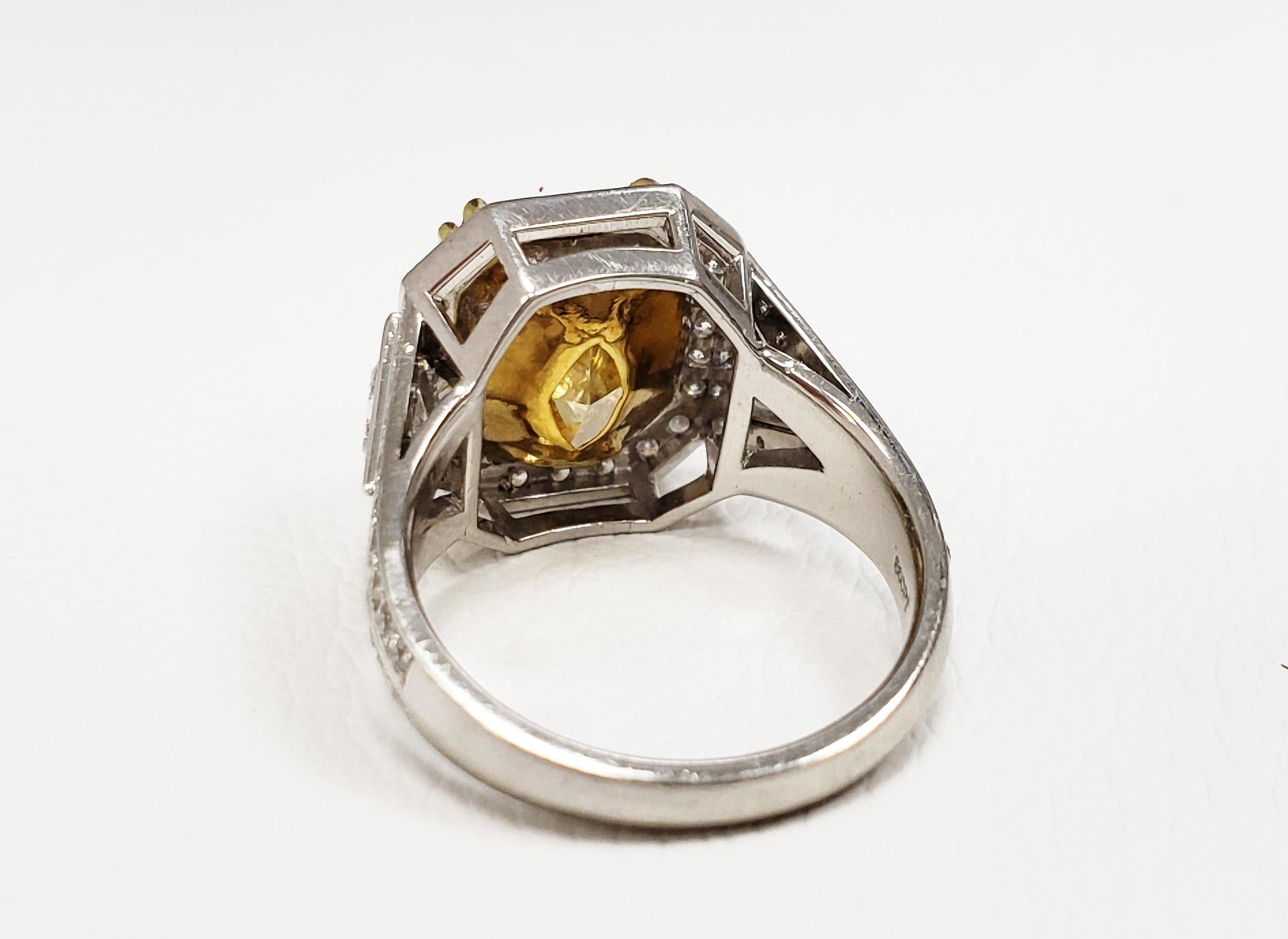 Scarselli 6.35 Carat Fancy Yellow Radiant Diamond Ring in Platinum GIA Certified In New Condition In New York, NY