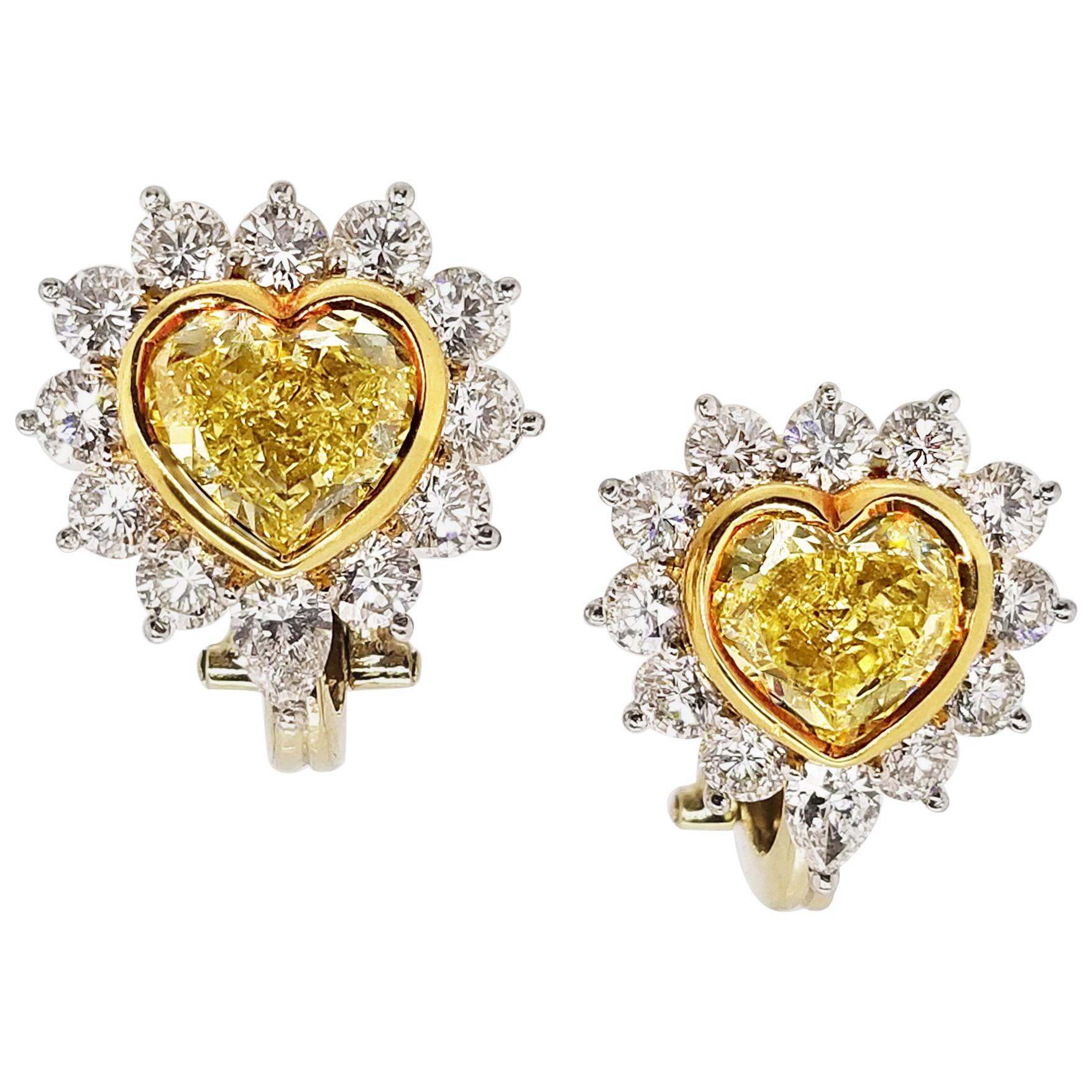 Scarselli Clip-On Heart Shape Fancy Yellow Diamond Earrings GIA