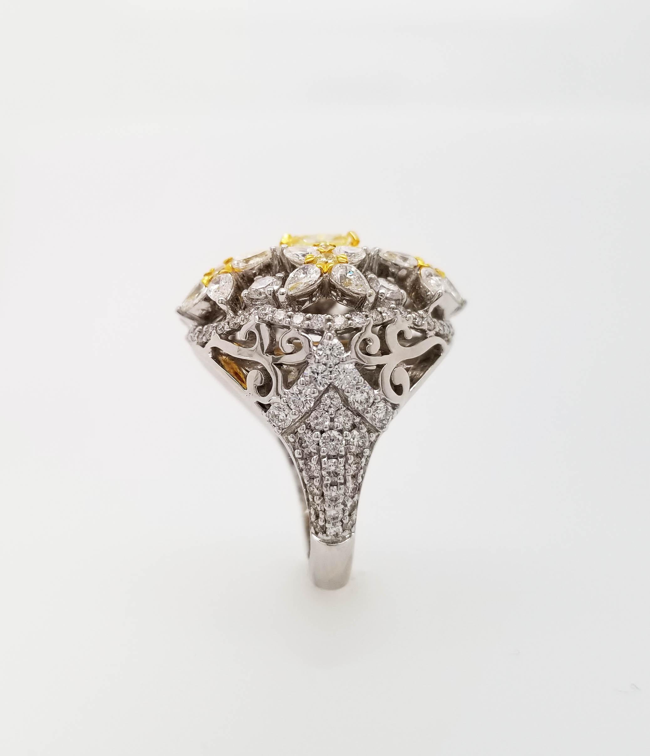 Radiant Cut Scarselli Cocktail Ring with 1.00 Carat Fancy Yellow Radiant Diamonds GIA