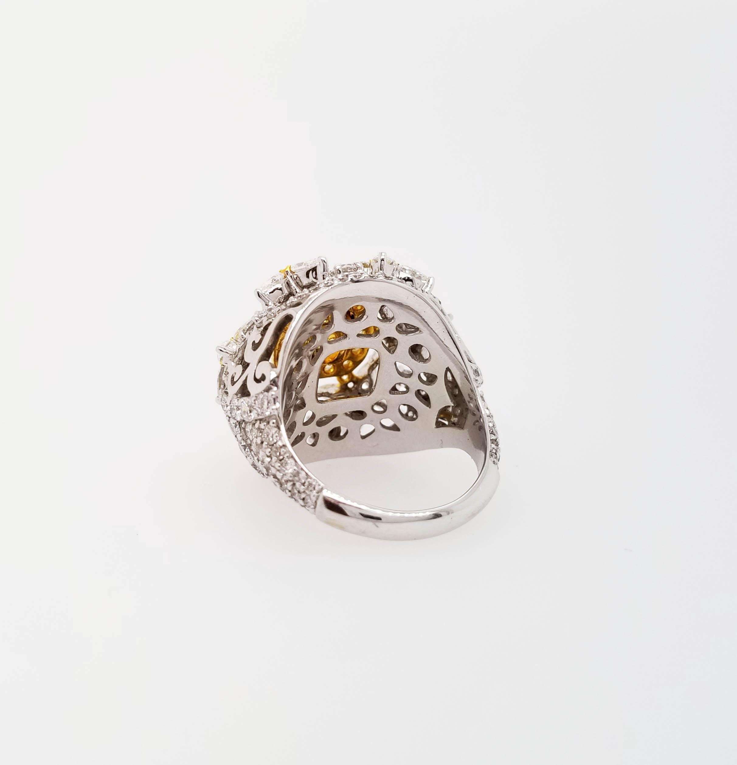Women's Scarselli Cocktail Ring with 1.00 Carat Fancy Yellow Radiant Diamonds GIA