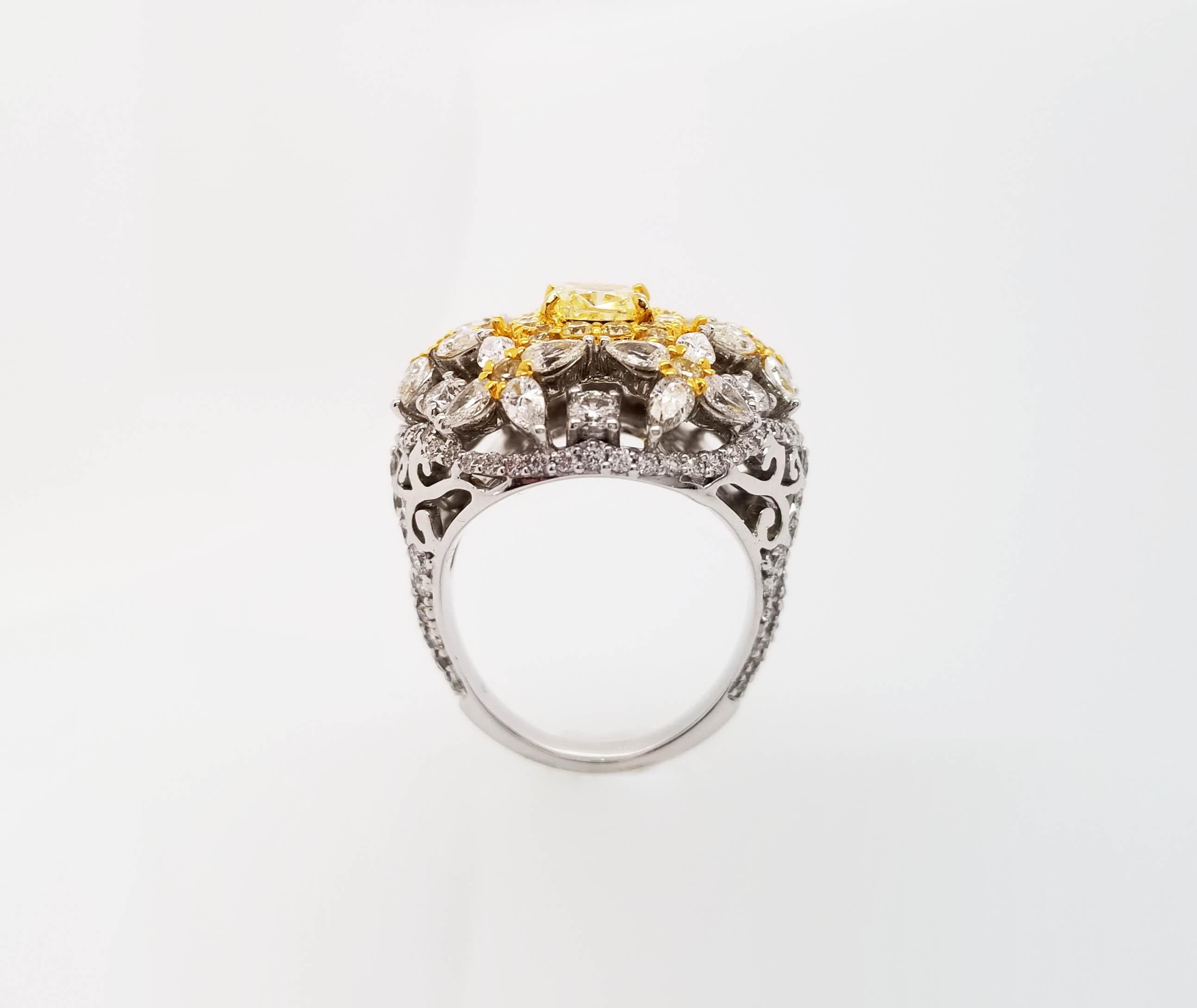 Scarselli Cocktail Ring with 1.00 Carat Fancy Yellow Radiant Diamonds GIA 1