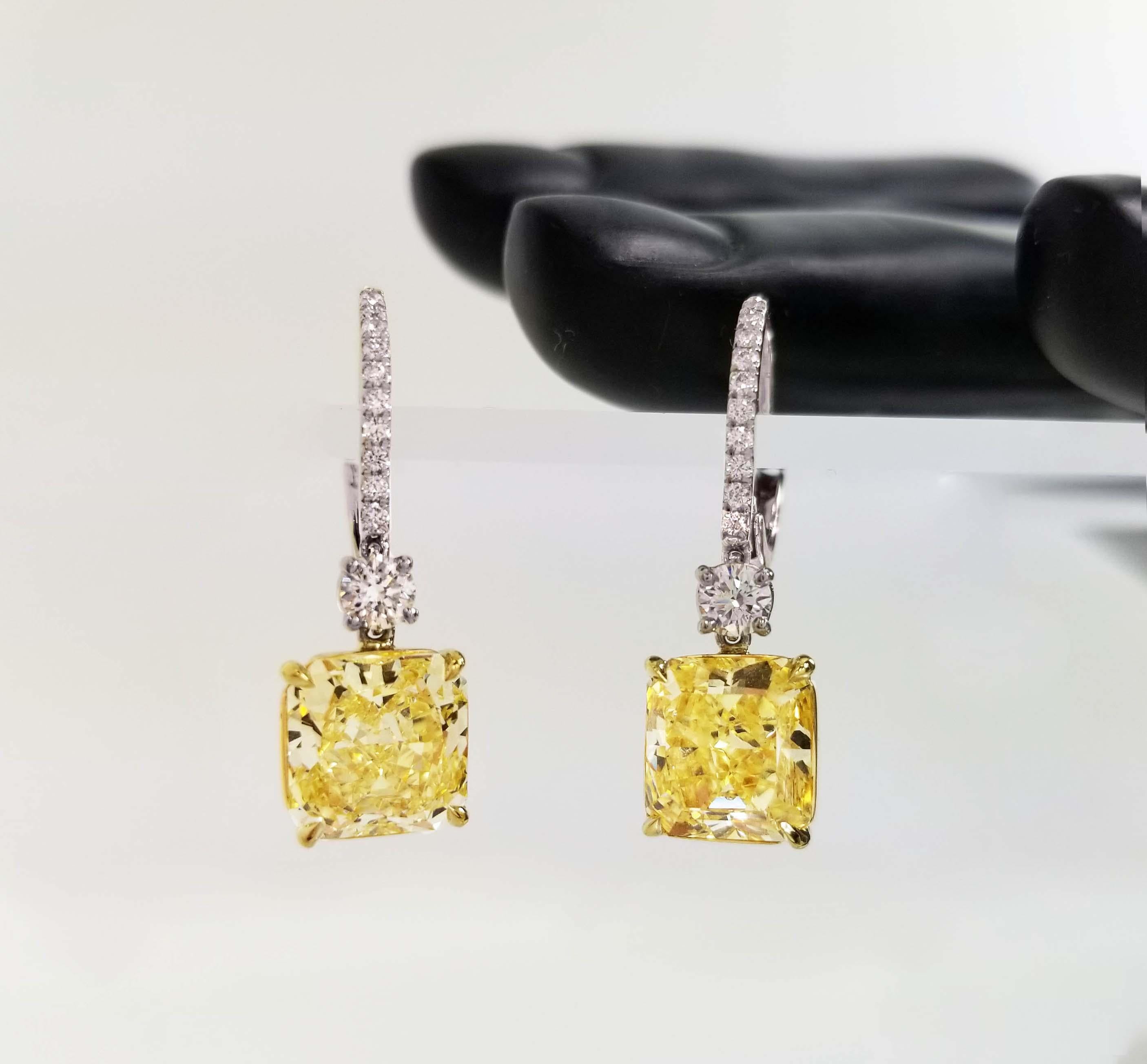 Radiant Cut SCARSELLI Dangle Earrings in Platinum 3+ Carat Fancy Intense Yellow Diamond GIA
