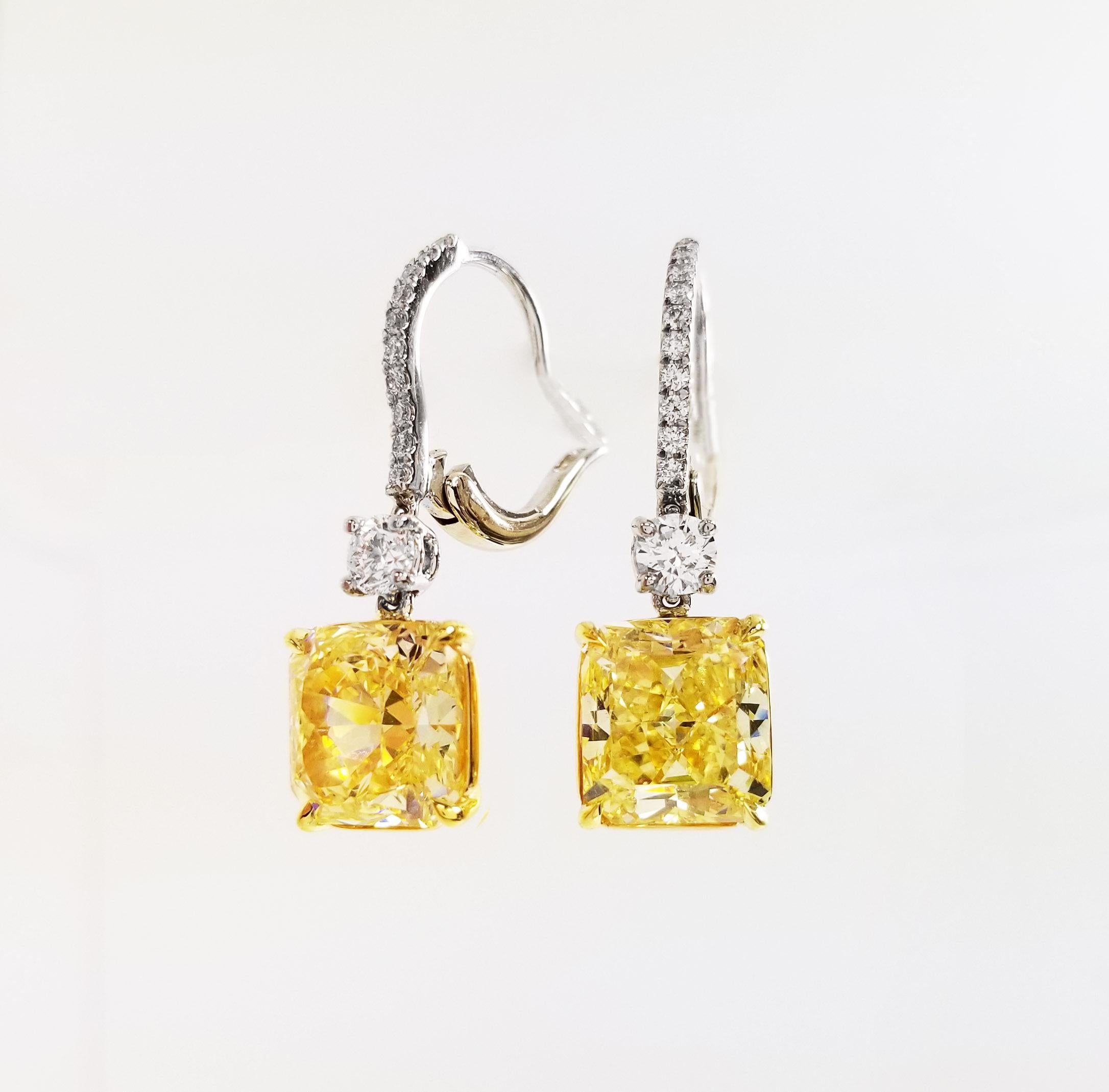 Women's SCARSELLI Dangle Earrings in Platinum 3+ Carat Fancy Intense Yellow Diamond GIA
