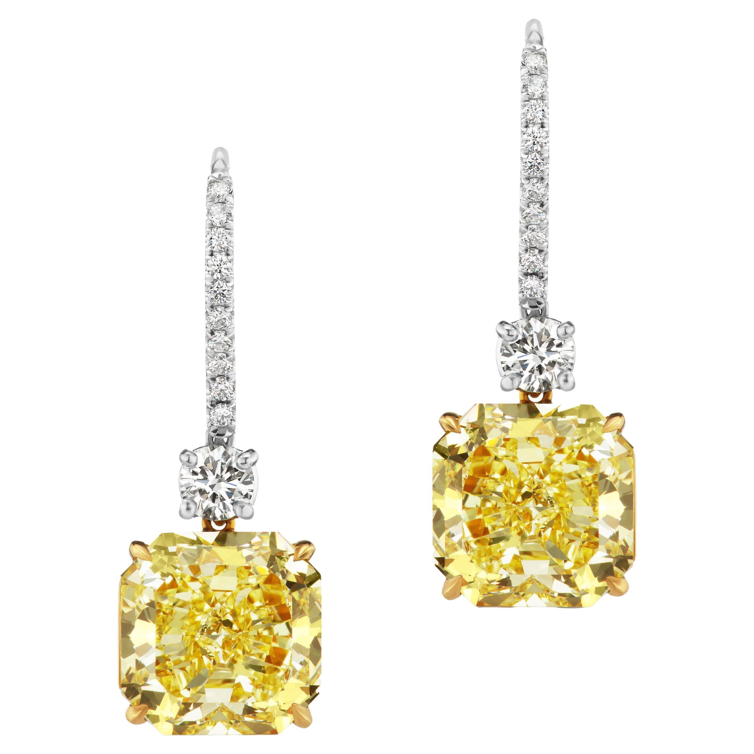 SCARSELLI Dangle Earrings in Platinum 3+ Carat Fancy Intense Yellow Diamond GIA