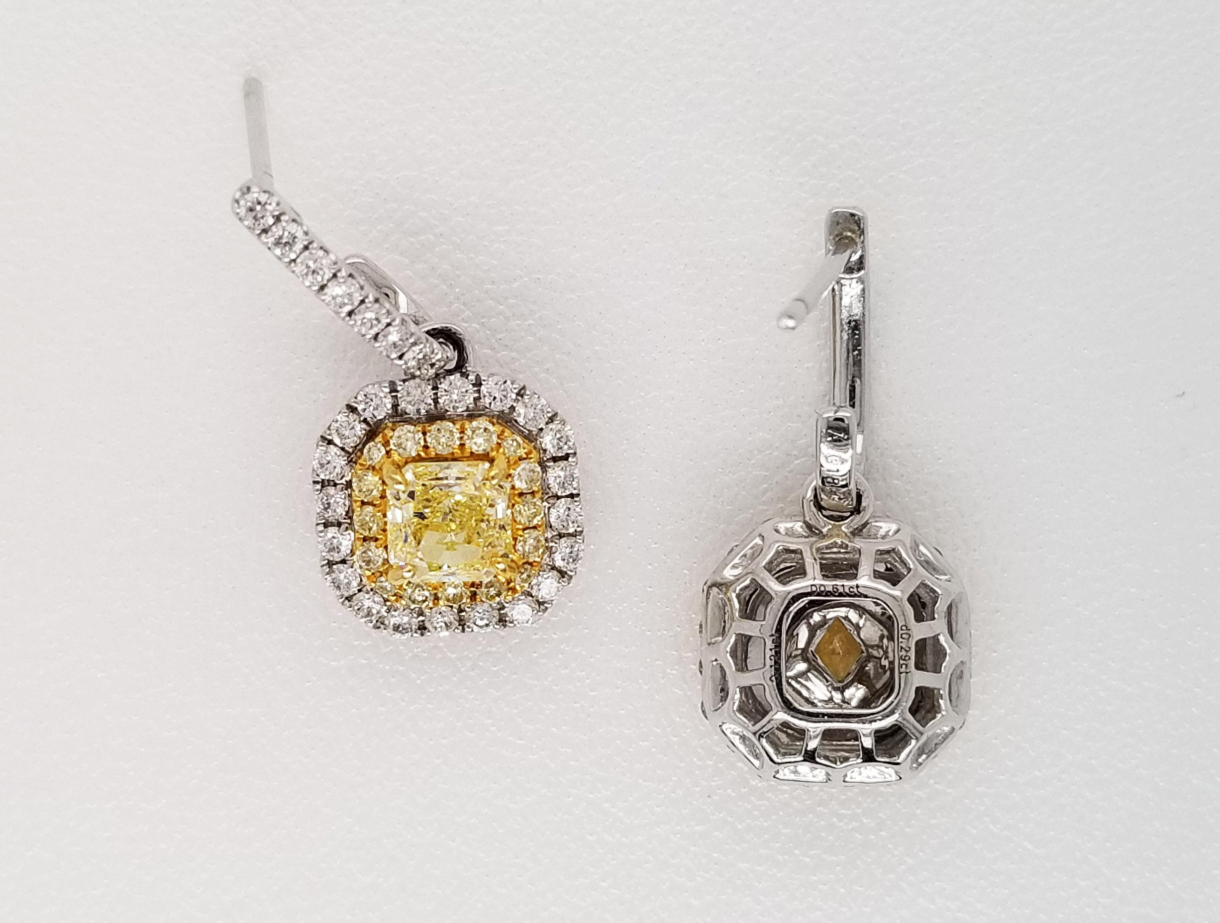 Contemporary Scarselli Dangle Earrings in Platinum Fancy Yellow Diamonds 0.5 Each, GIA For Sale