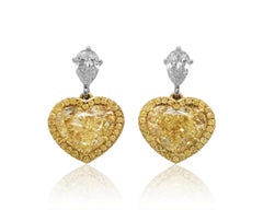 Scarselli Dangle Heart Earrings with 6 Carat Fancy Light Yellow Diamonds
