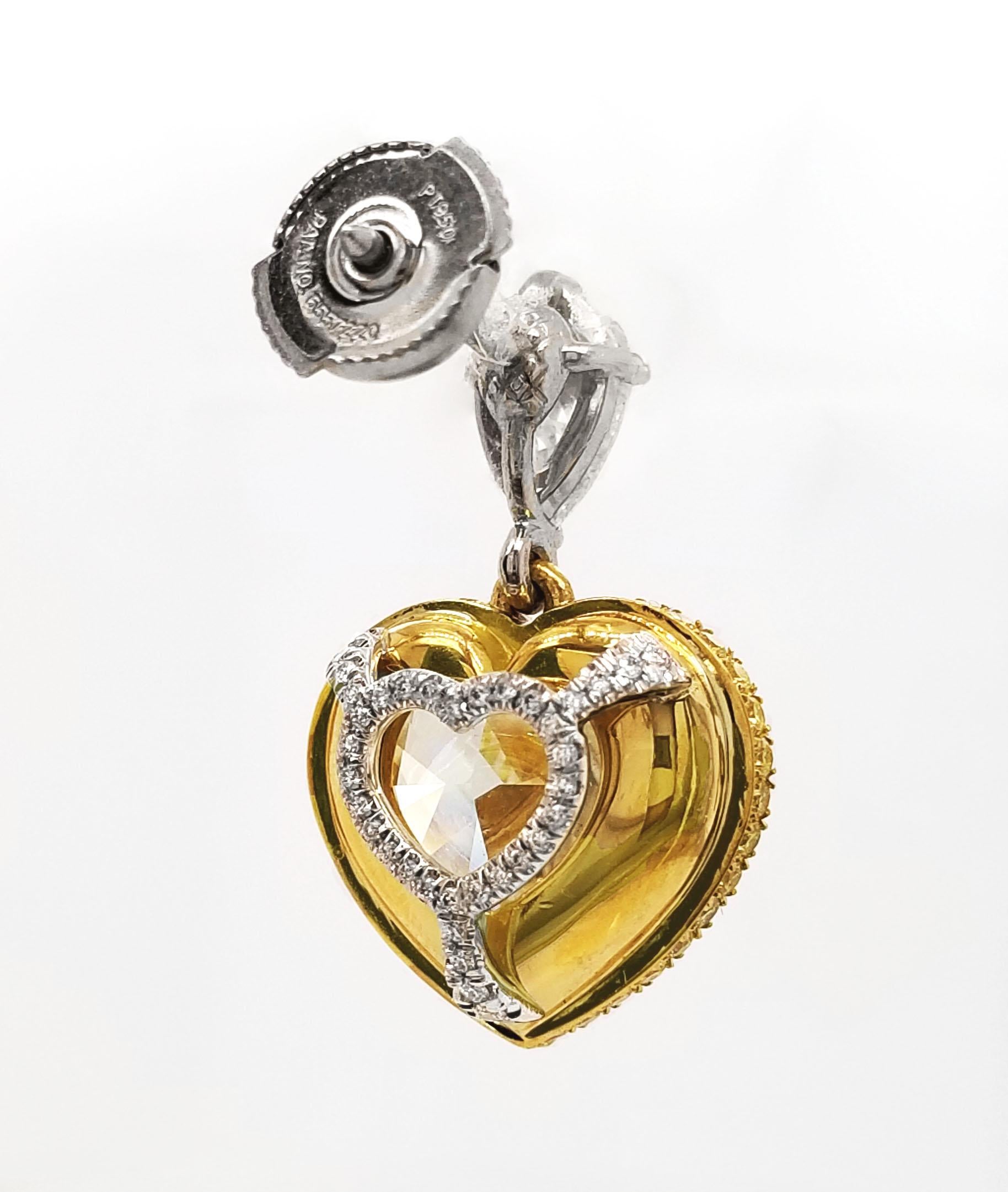 Contemporary Scarselli Dangle Heart Earrings with 6 Carat Fancy Light Yellow Diamonds