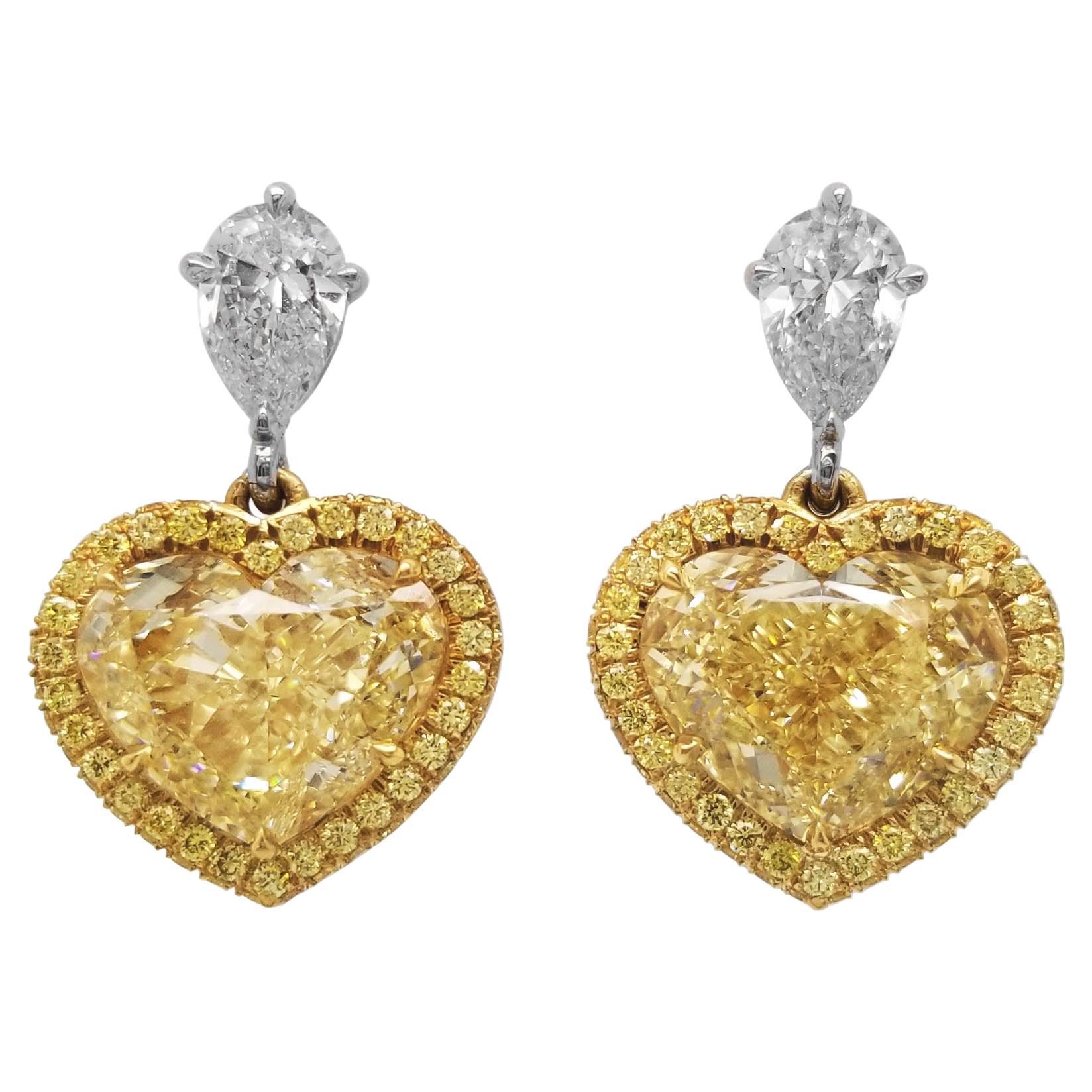 Scarselli Dangle Heart Earrings with 6 Carat Fancy Light Yellow Diamonds