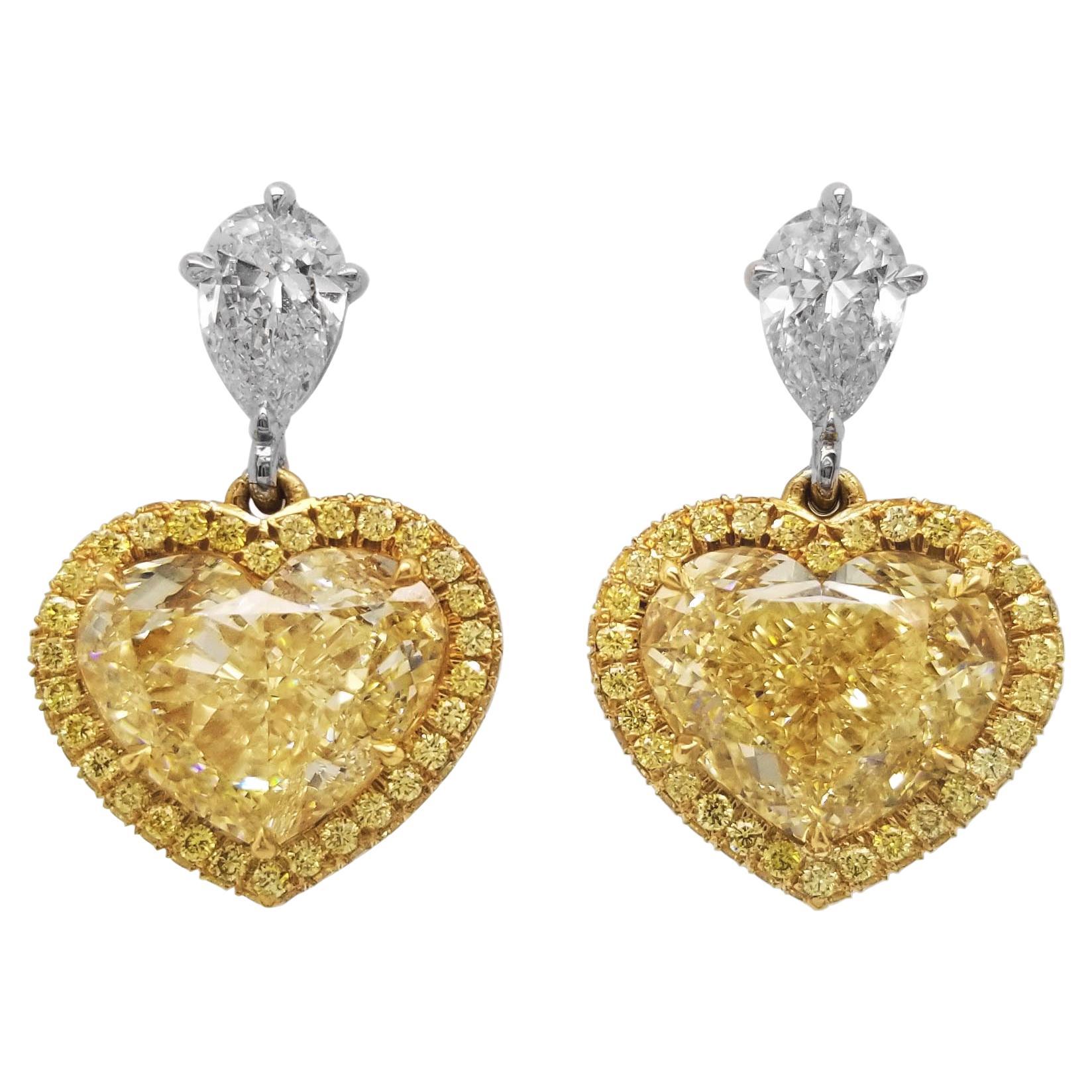 3.80 Carat Natural Fancy Colored Heart Shape Diamond Dual Tone Dangle