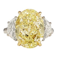 Scarselli Verlobungsring 7 Karat Fancy Yellow Oval Diamond GIA zertifiziert