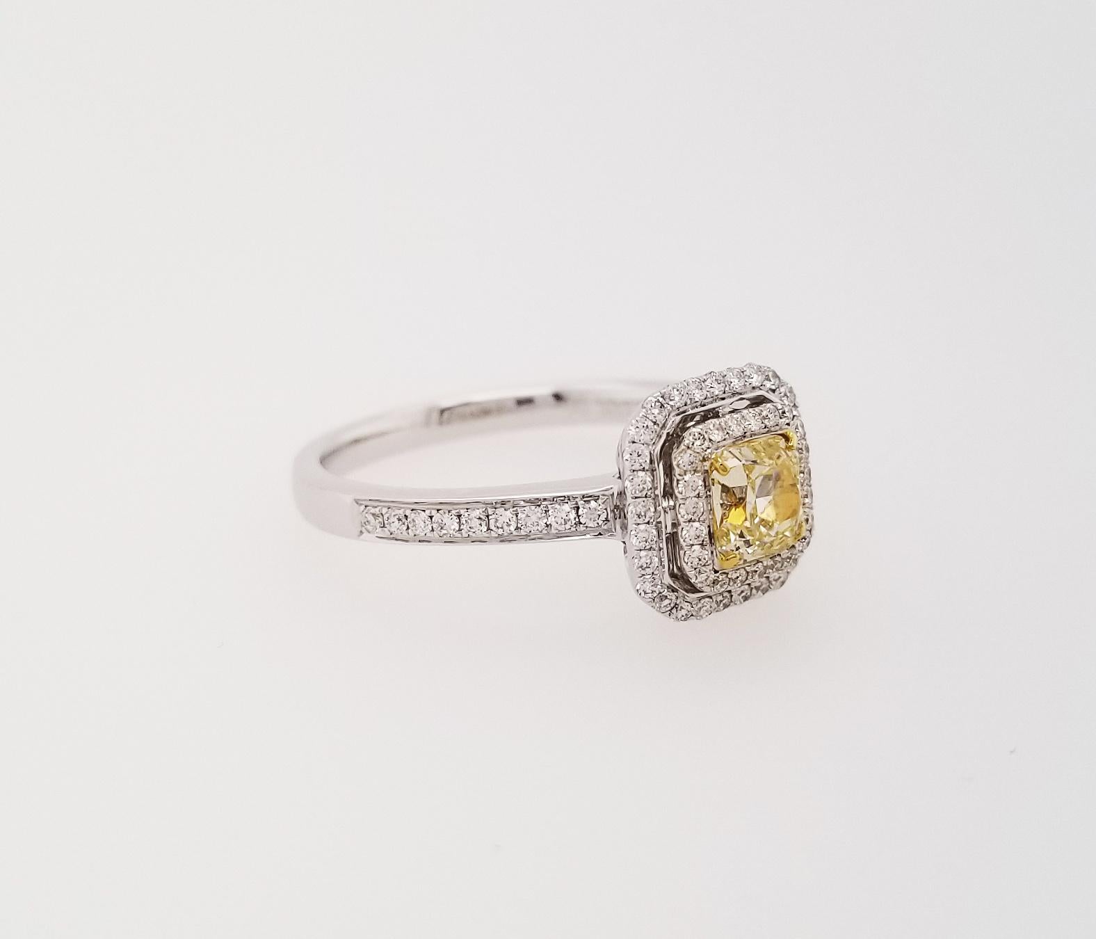 Cushion Cut Mother's Day Gift: Scarselli GIA-Certified 0.52 Carat Fancy Light Yellow Diamond For Sale