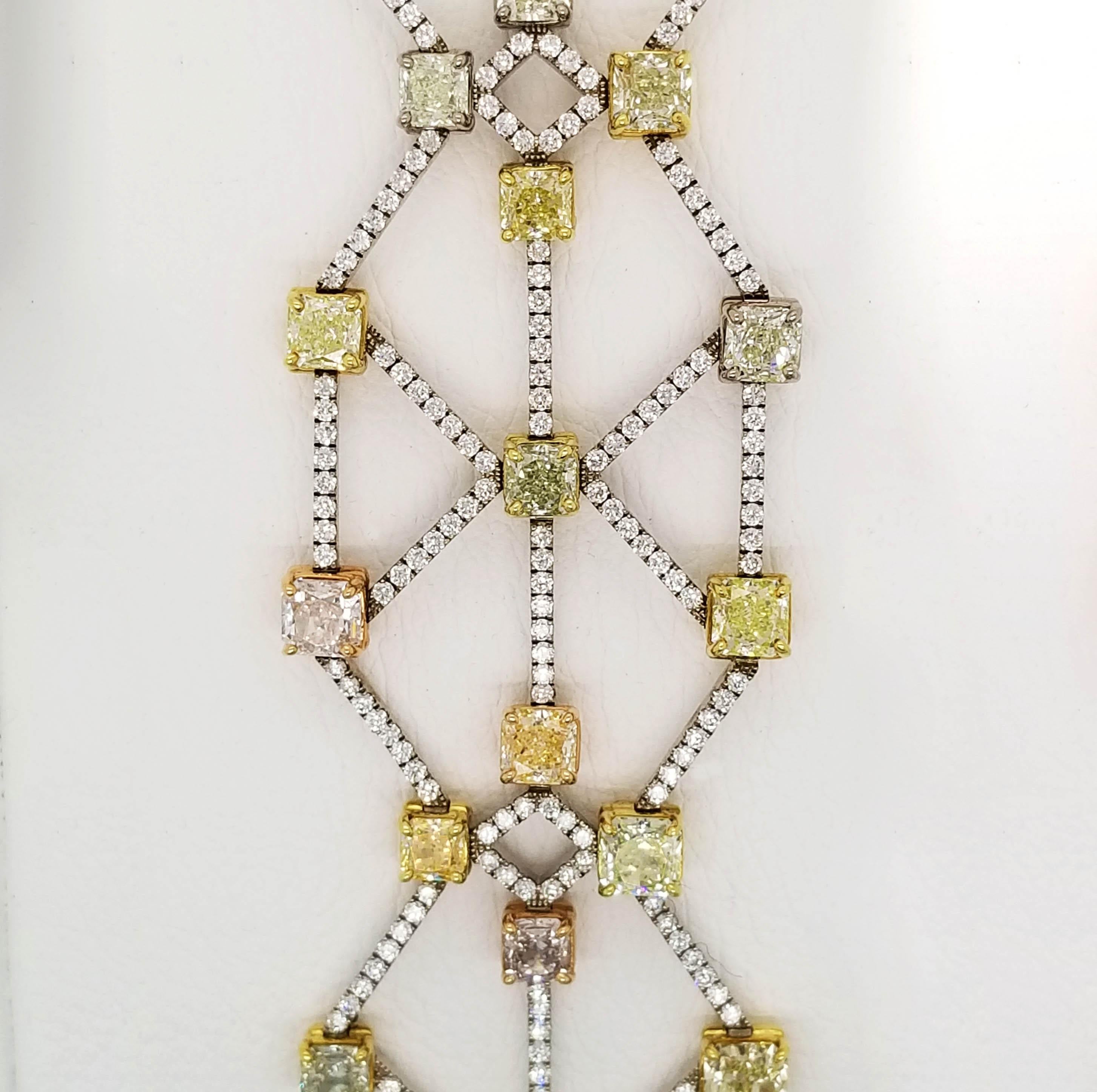 Contemporary Scarselli Fancy Color Diamond Bracelet Cuff 22.41 Carat For Sale