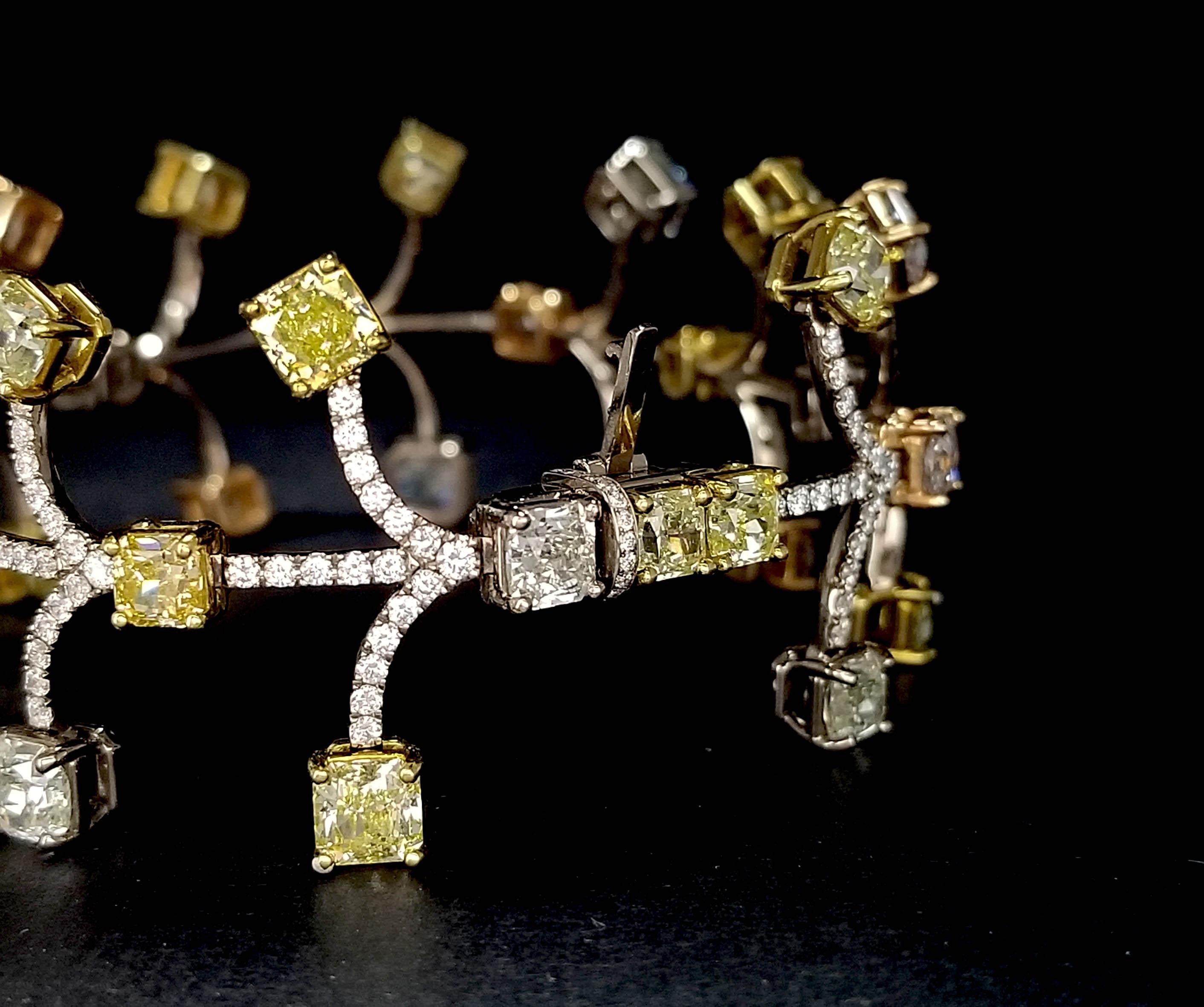 Contemporary Scarselli Fancy Color Diamond Bracelet in Platinum 17.33 Carat For Sale