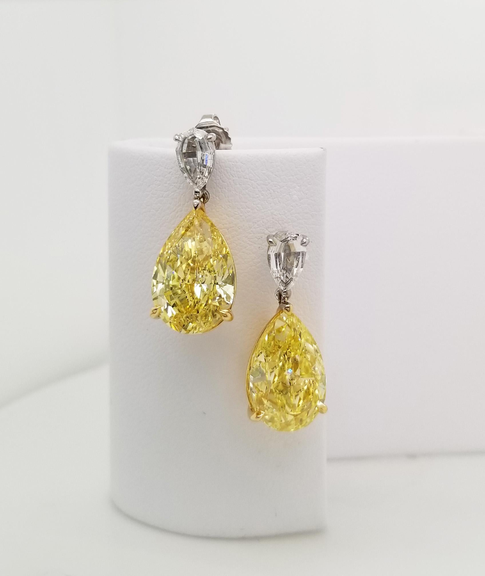 Contemporary Scarselli  Fancy Intense Yellow Diamond Dangle Earrings  For Sale