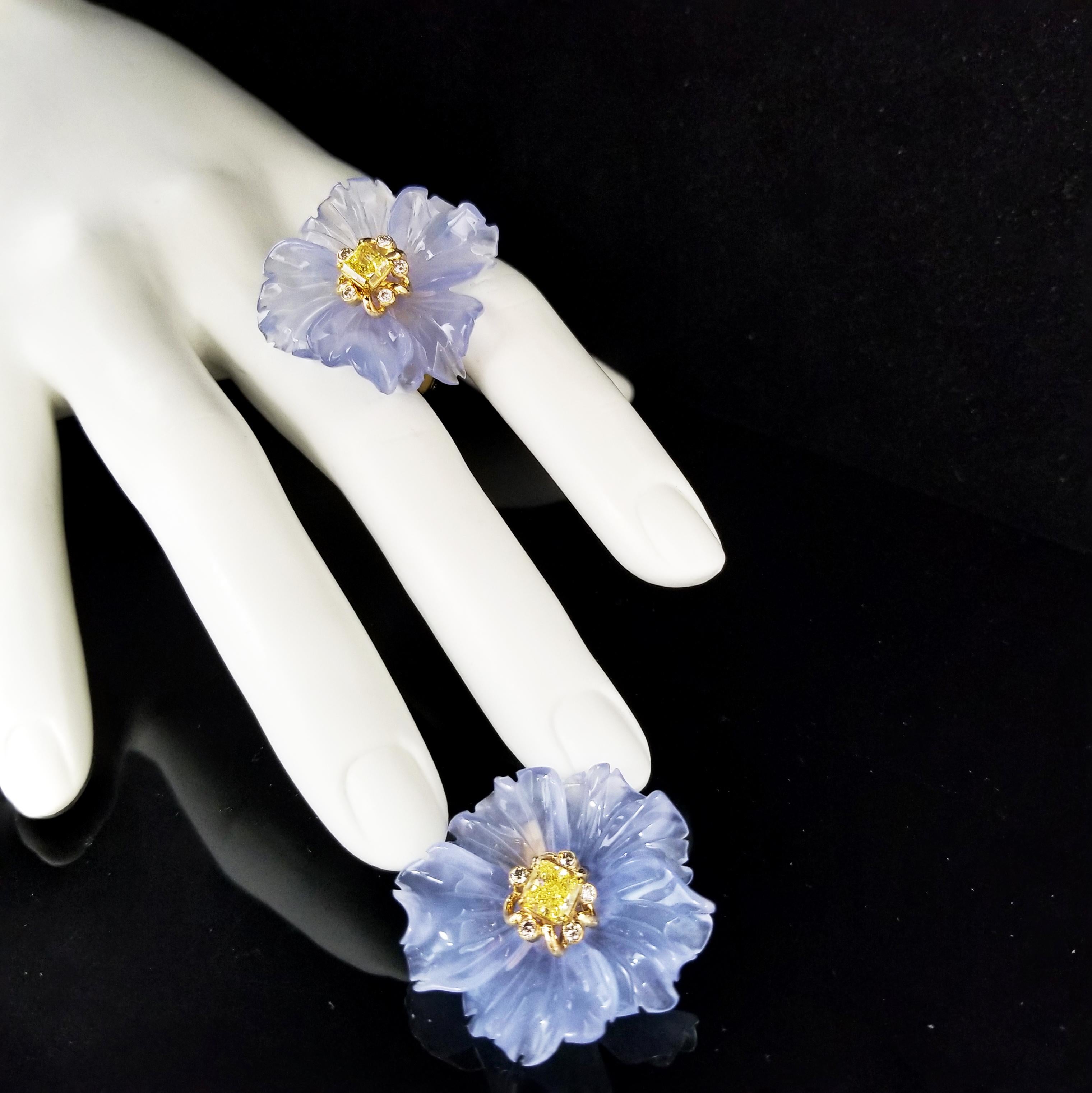 Scarselli GIA Ausgefallene intensiv gelbe Diamant-Blumen-Ohrringe von Rebecca Koven Damen im Angebot