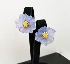 Scarselli GIA Fancy Intense Yellow Diamond Blue Floral Earrings By Rebecca Koven