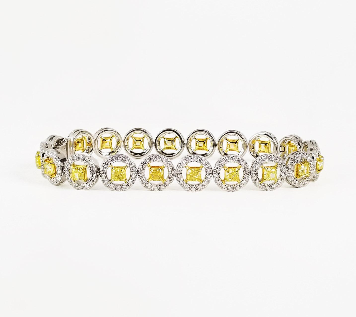 Cushion Cut Scarselli Fancy Intense Yellow Diamond Line Bracelet 3.41 Carat